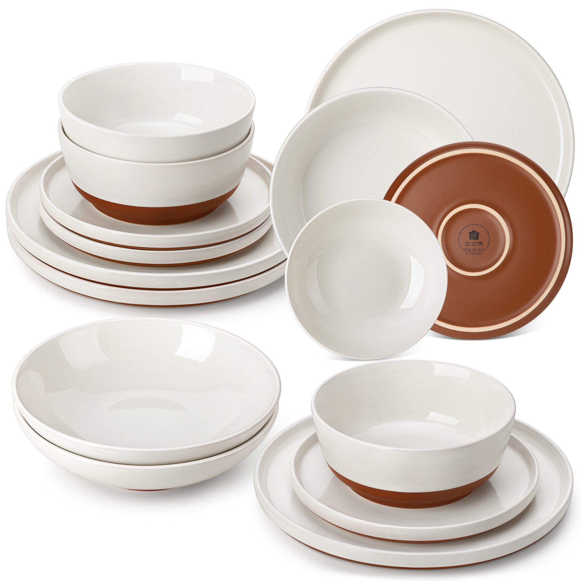 Geschirr-Set Tafelservice, ZORA Steingut Geschirrset für 4/6, Sesamglasur