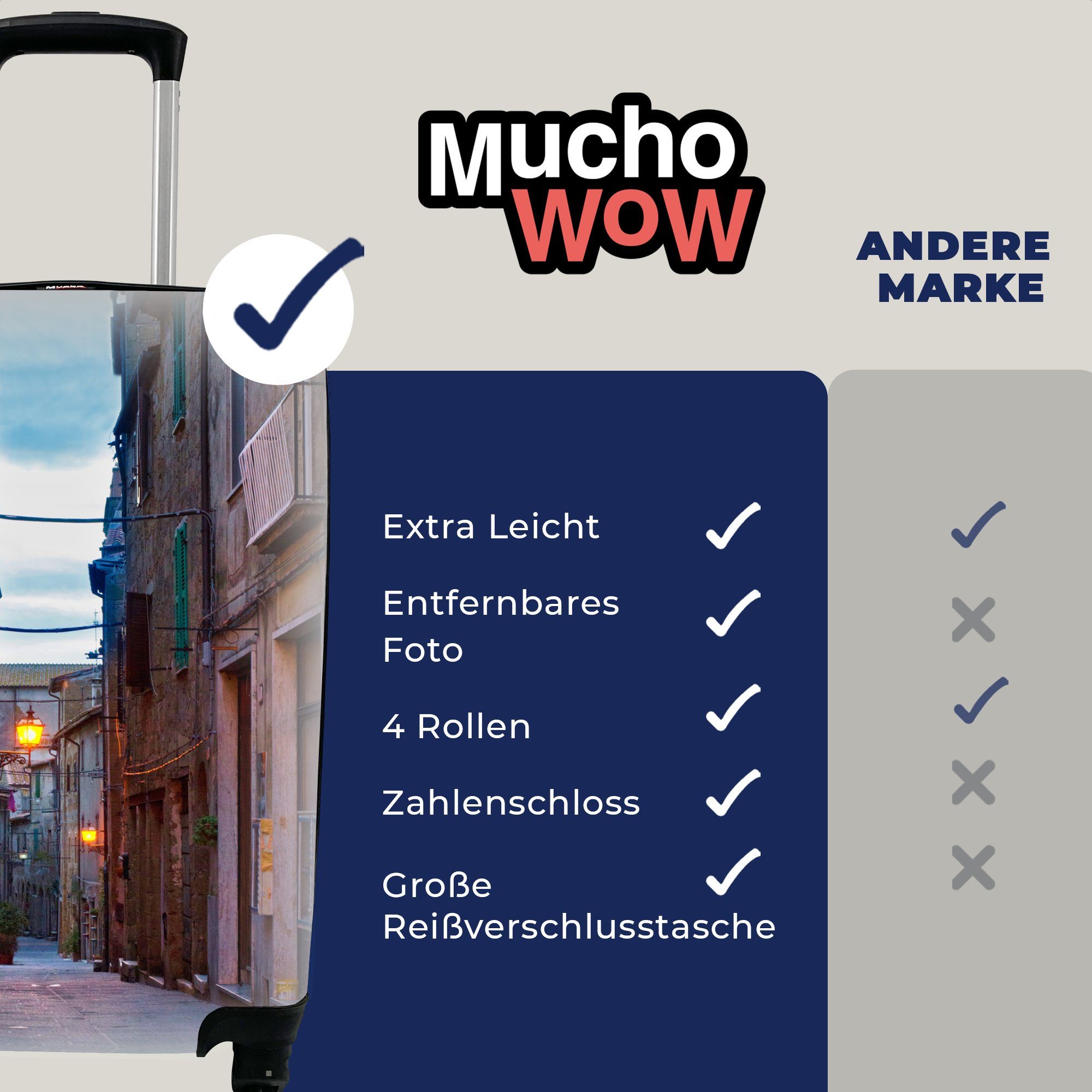 Gasse Reisekoffer Reisetasche 4 Trolley, für Handgepäckkoffer in rollen, Dunkle der mit Ferien, Toskana, MuchoWow Rollen, Handgepäck