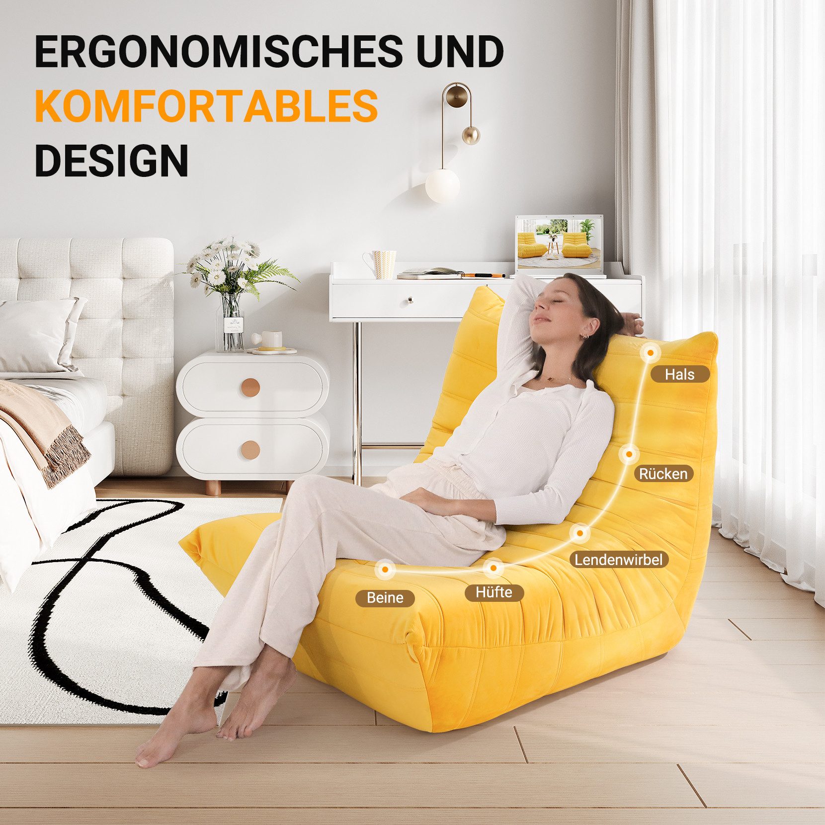 ToteBox Loungesofa Wildleder Lesesessel XXL mit Rückenlehne für Schlafzimmer Wohnzimmer