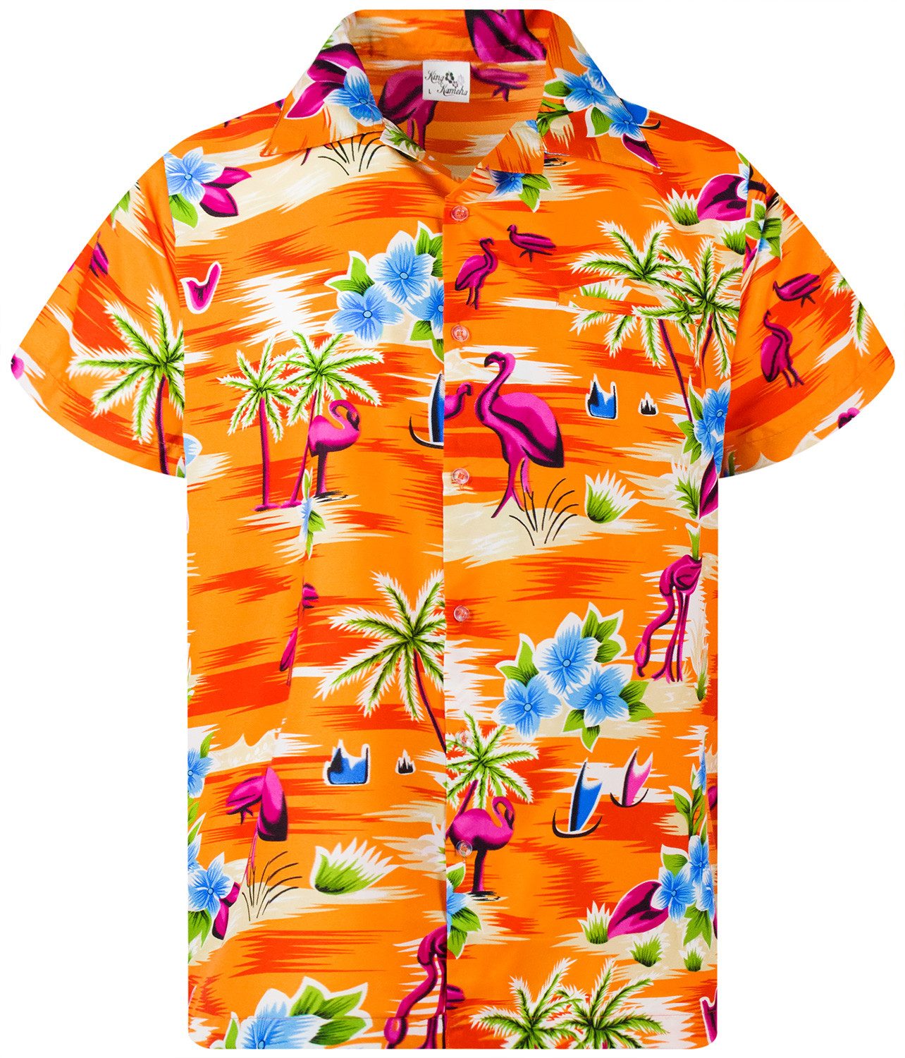 King Kameha Hawaiihemd Flamingos Funky Hawaii-Hemd Herren Kurzarm Front-Tasche Stylish Unisex