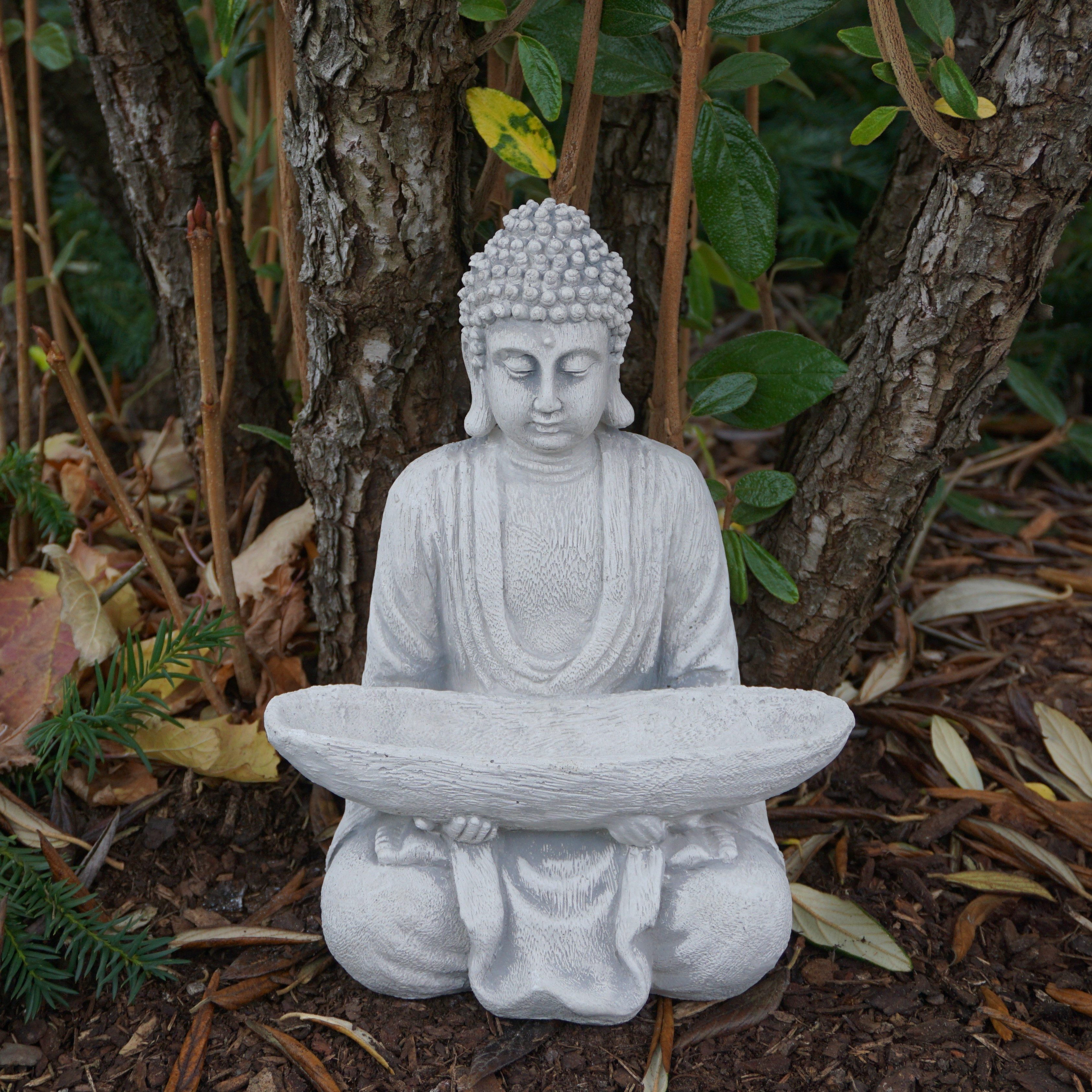 gartendekoparadies.de Gartenfigur Buddha Figur mit Schale, Steinfigur, H. 27 cm, 5 kg, Frostsicher