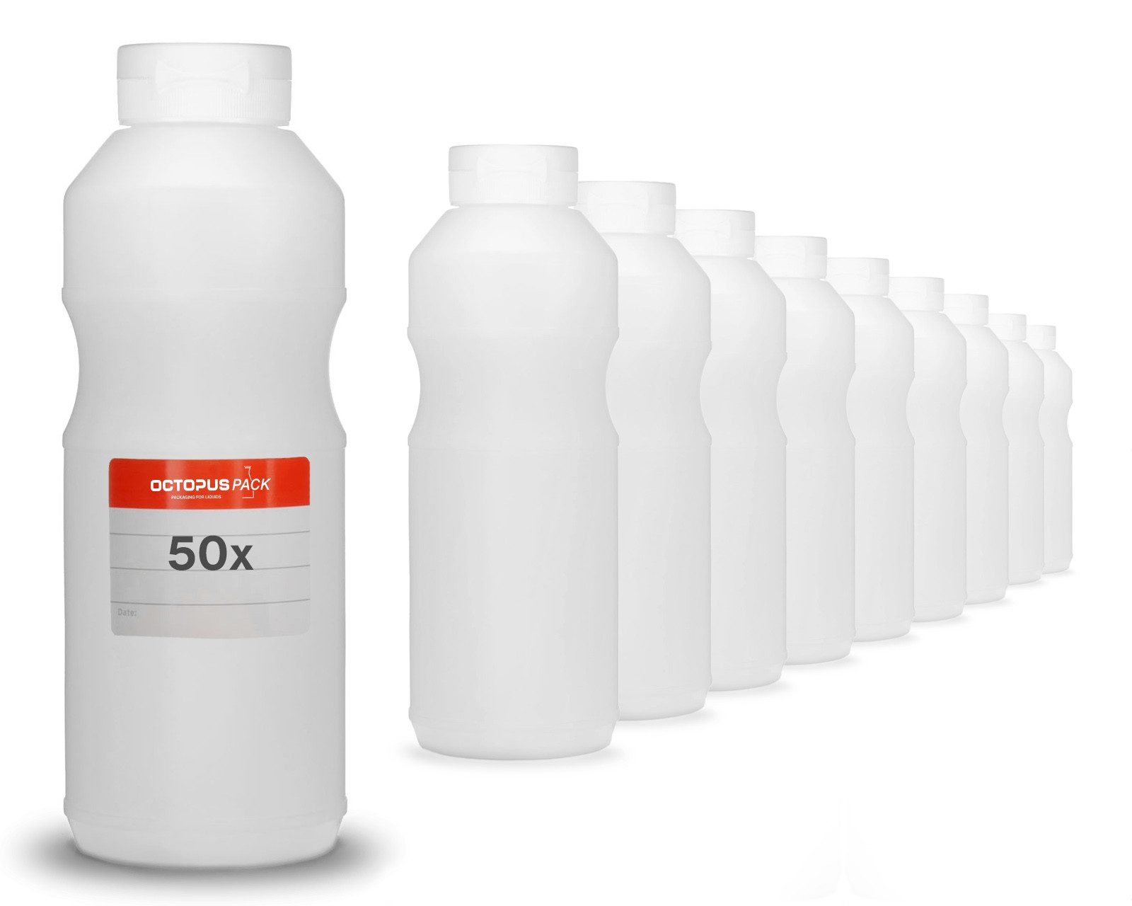 OCTOPUS Kanister 50x Quetschflaschen, Ketchupflaschen 500ml, Beschriftungsetiketten (50 St)