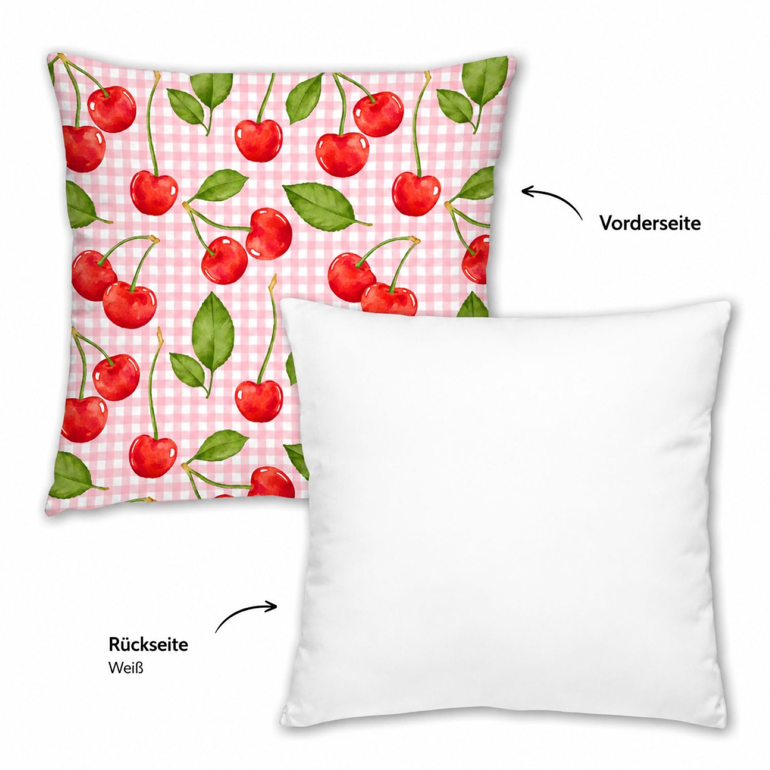 KiNZLER Dekokissen Dekokissen Sofakissen Wendekissen 45x45 cm Kirschen Karo rot rosa weiß, modern