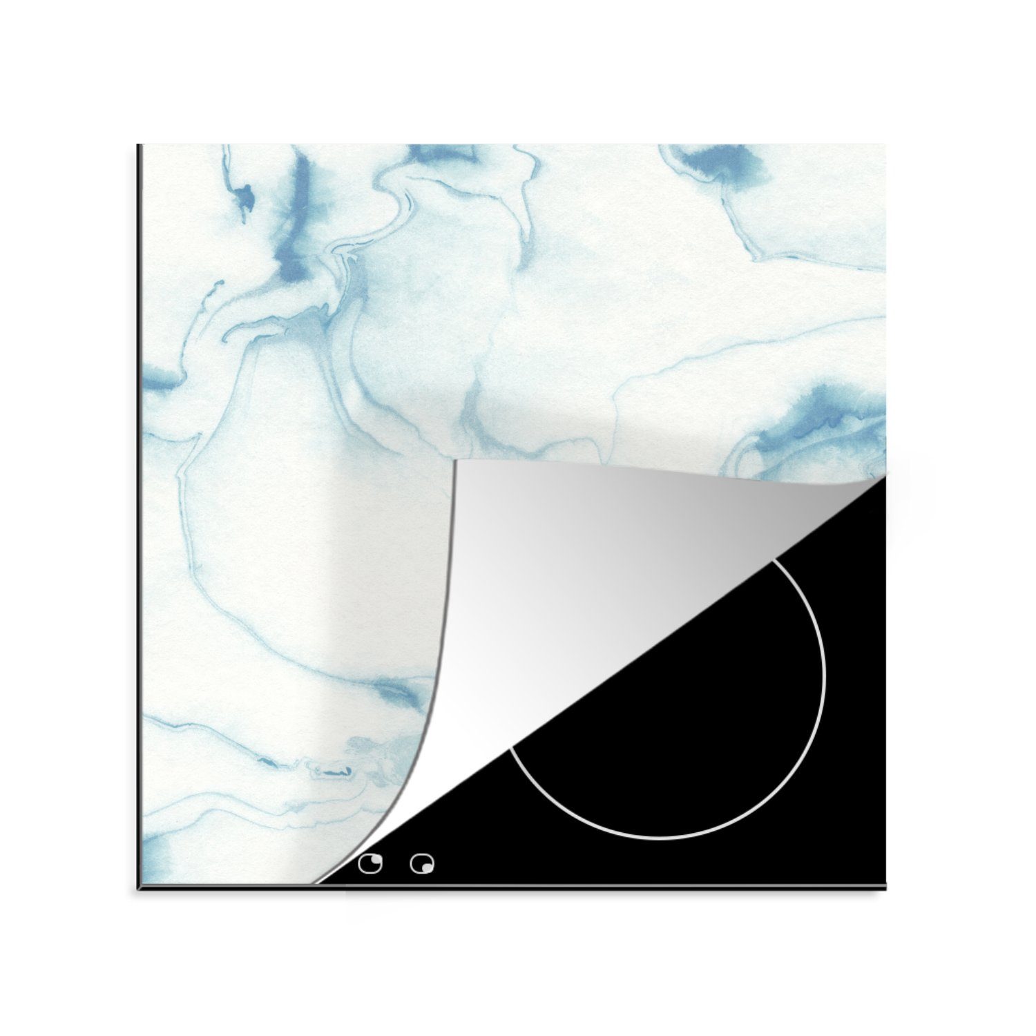 MuchoWow Herdblende-/Abdeckplatte Marmor - Blau - Muster, Vinyl, (1 tlg), 78x78 cm, Ceranfeldabdeckung, Arbeitsplatte für küche | Herdabdeckplatten