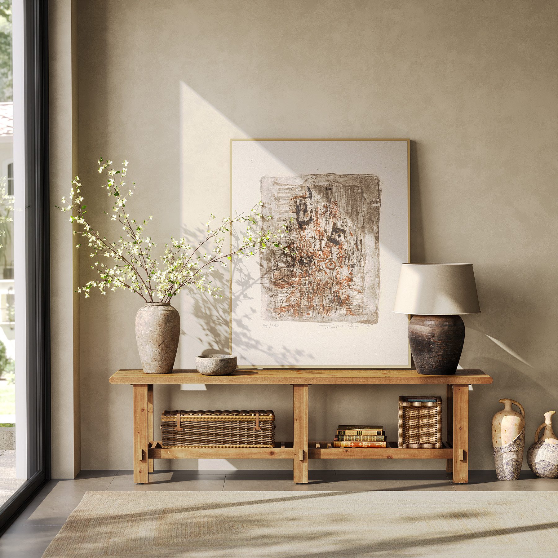Tribesigns Schuhbank 160 cm Massivholzbank, Sitzbänke im Landhausstil mit Ablage, Flurbank (für Schlafzimmer, Wohnzimmer, Eingangsbereich und Flur) – Bild 5 von 5