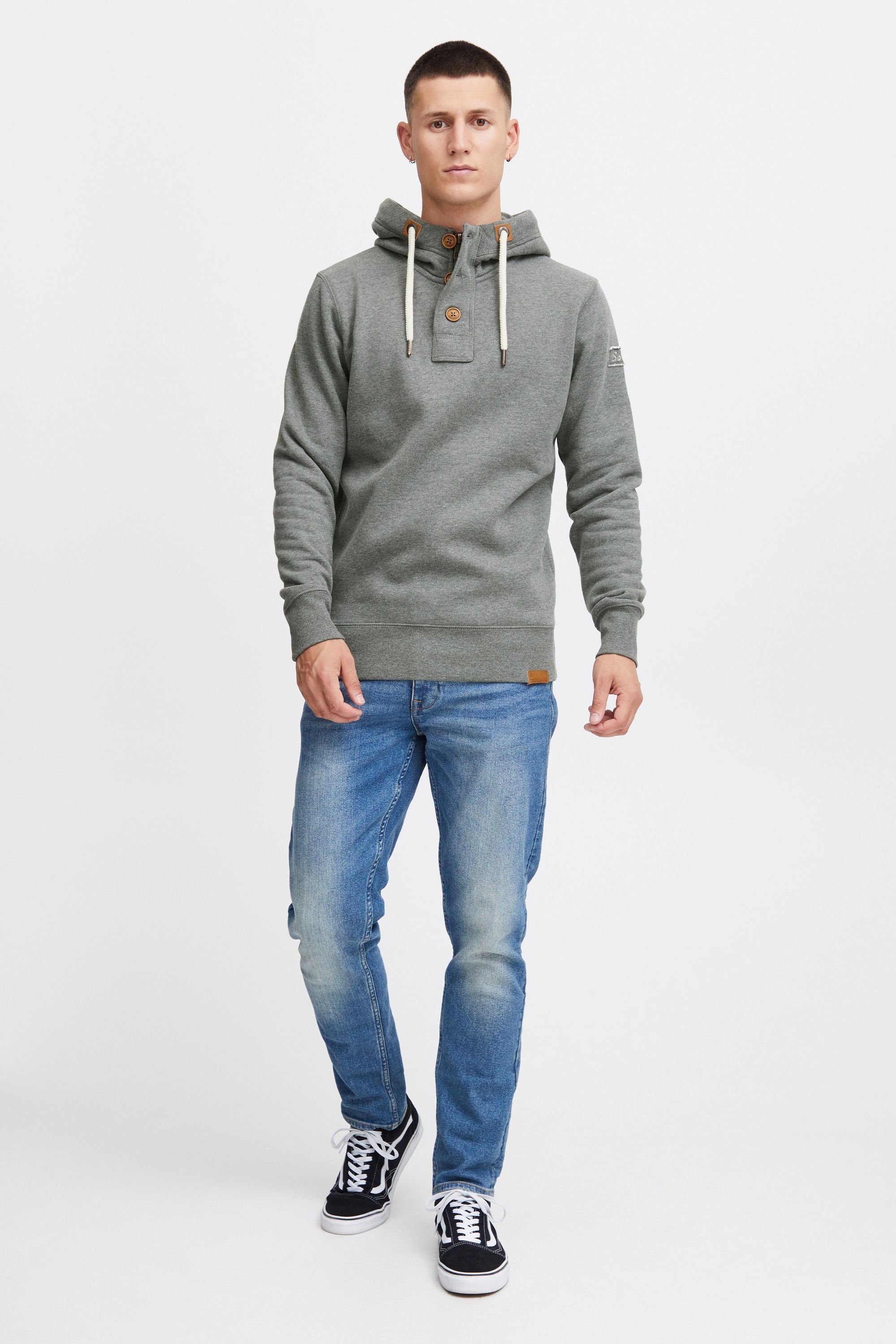 Solid Hoodie SDTripStrip Kapuzensweatshirt mit (8236) Melange Knopfleiste Grey