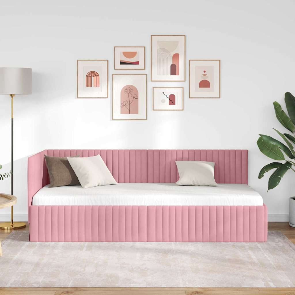 vidaXL Bett Eckbettgestell mit Kopfteil Rosa 80 cm x 200 cm Samt (1-tlg) günstig online kaufen