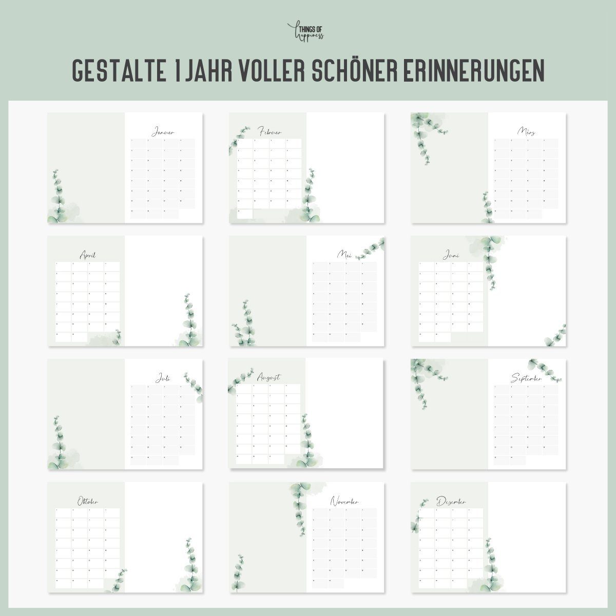 Things of Happiness Kalender zum Selbstbasteln DIY Fotokalender Bastelkalender, DIY Kalender, keine Jahresangabe, DIN A4 Format