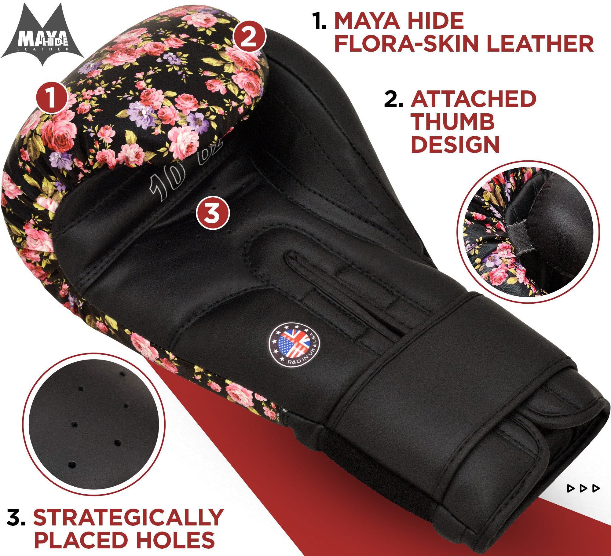 RDX Sports Boxhandschuhe RDX Damen-Boxhandschuhe – Floral Design, Maya-Haut für Training