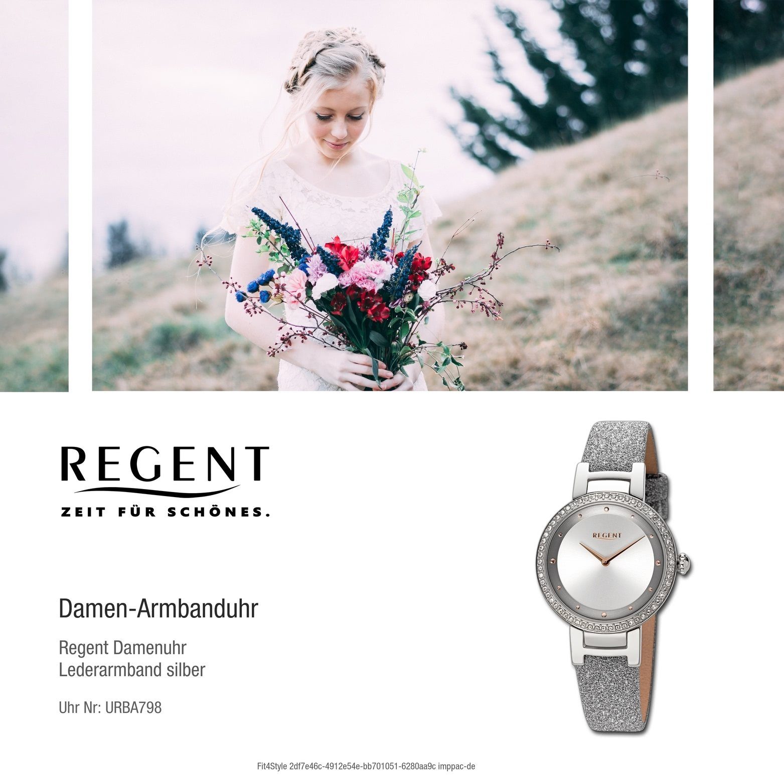 Regent Quarzuhr Armbanduhr 33mm) extra rundes Analog, Damenuhr Regent silber, Lederarmband Gehäuse, groß (ca. Damen