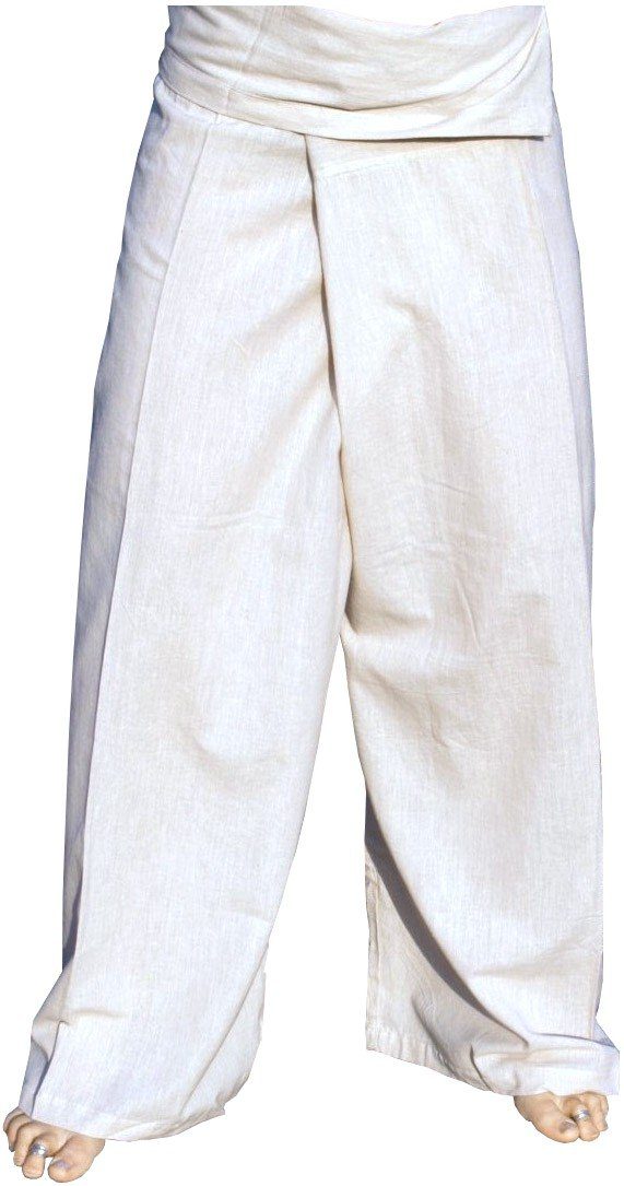 Style, Ethno Fischerhose alternative Relaxhose Thai Bekleidung aus weiß fester Guru-Shop Uni Baumwolle,..