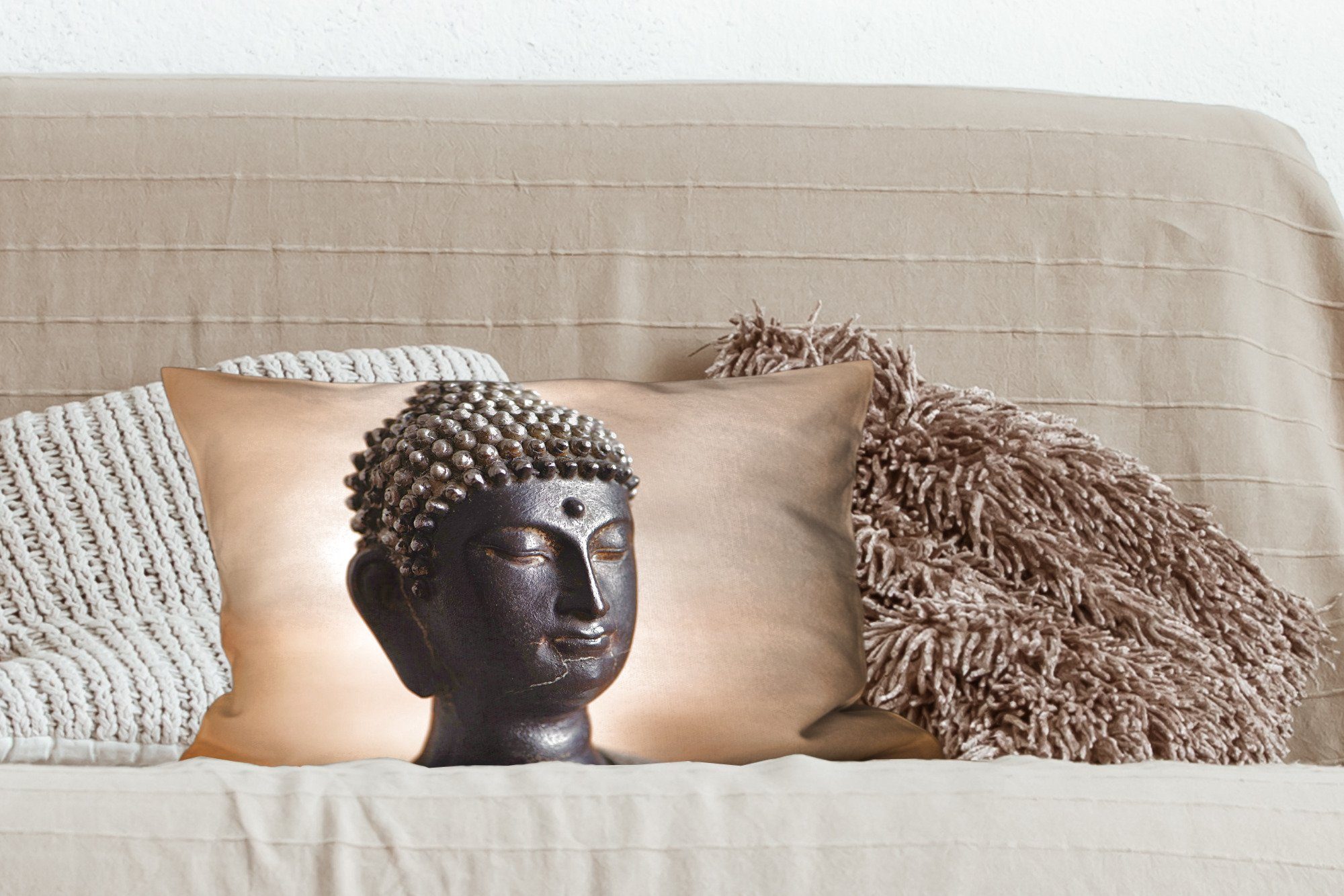 Buddha Dekoration, - Füllung, Dekokissen Zierkissen, Dekokissen Braun, Schlafzimmer MuchoWow Wohzimmer Gesicht mit -