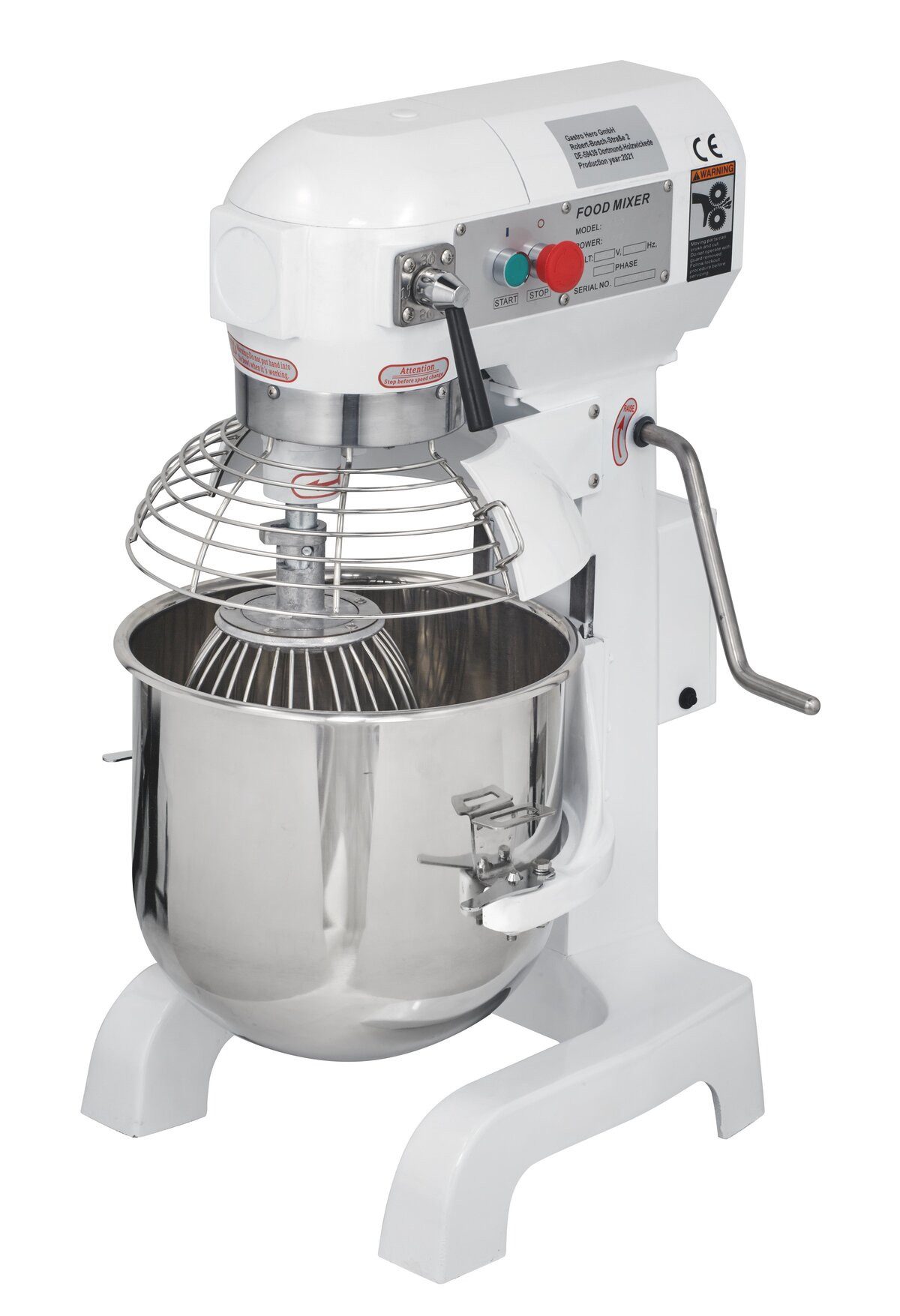 GastroHero Küchenmaschine Planetenrührwerk 30 Liter - Teigknetmaschine, 1100 W, 30 l Schüssel, Überhitzungsschutz, Schutzgitter, 3 Geschwindigkeitsstufen