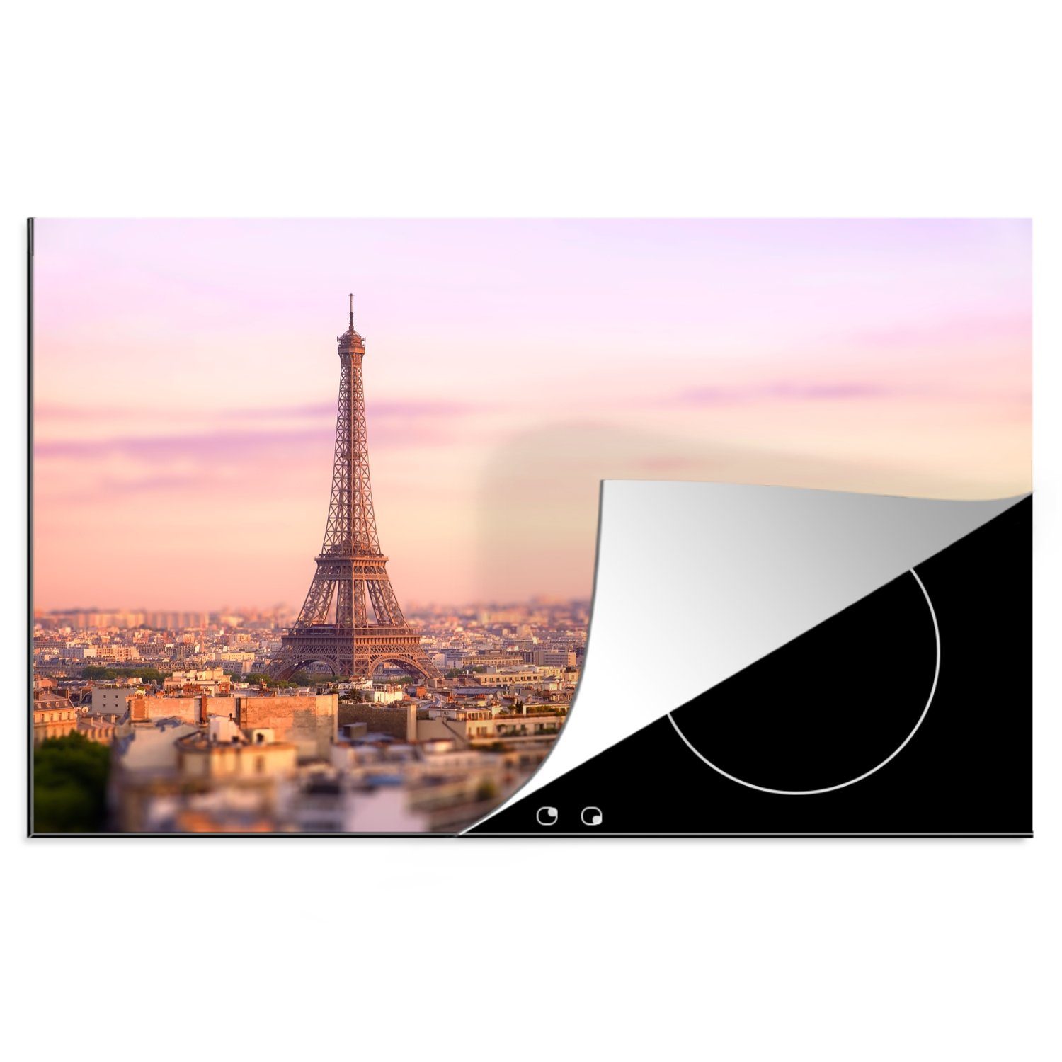 MuchoWow Herdblende-/Abdeckplatte Blick über Paris mit dem darüber aufragenden Eiffelturm, Vinyl, (1 tlg), 81x52 cm, Induktionskochfeld Schutz für die küche, Ceranfeldabdeckung