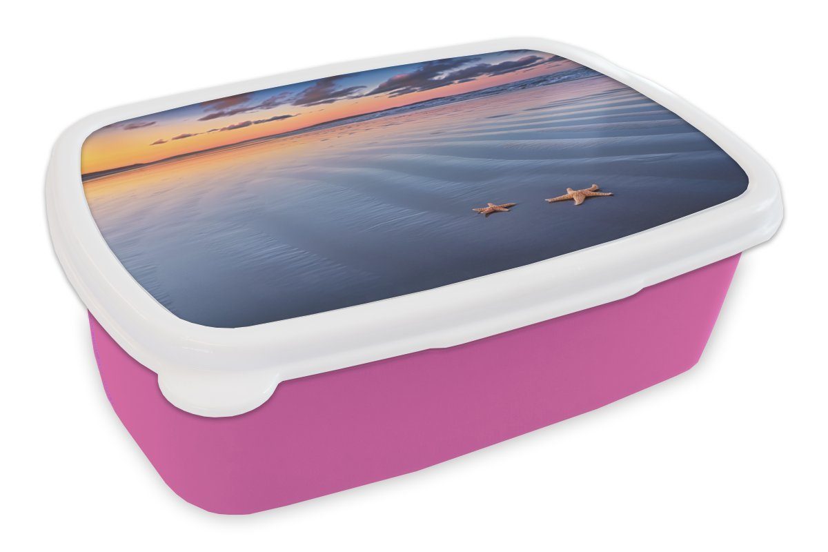 MuchoWow Lunchbox Seestern - Wasser - Wolke, Kunststoff, (2-tlg), Brotbox für Erwachsene, Brotdose Kinder, Snackbox, Mädchen, Kunststoff rosa