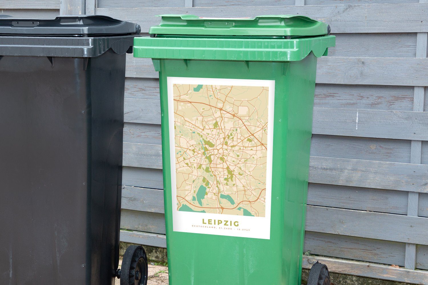Abfalbehälter - Wandsticker Mülleimer-aufkleber, (1 MuchoWow Karte Leipzig Container, Vintage Stadtplan Mülltonne, - Sticker, - St),