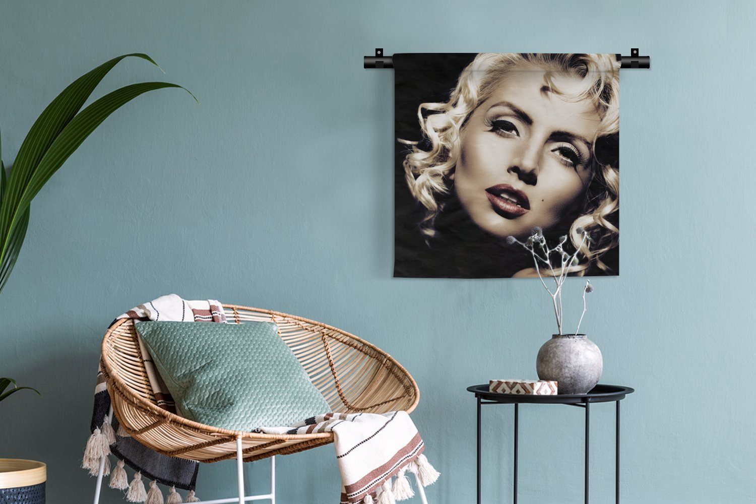 Locken, Vintage für Schlafzimmer, Lippenstift - Wandbehang, Blond Kleid, Wanddekoobjekt MuchoWow - Frau Kinderzimmer - Wohnzimmer, Wanddeko -