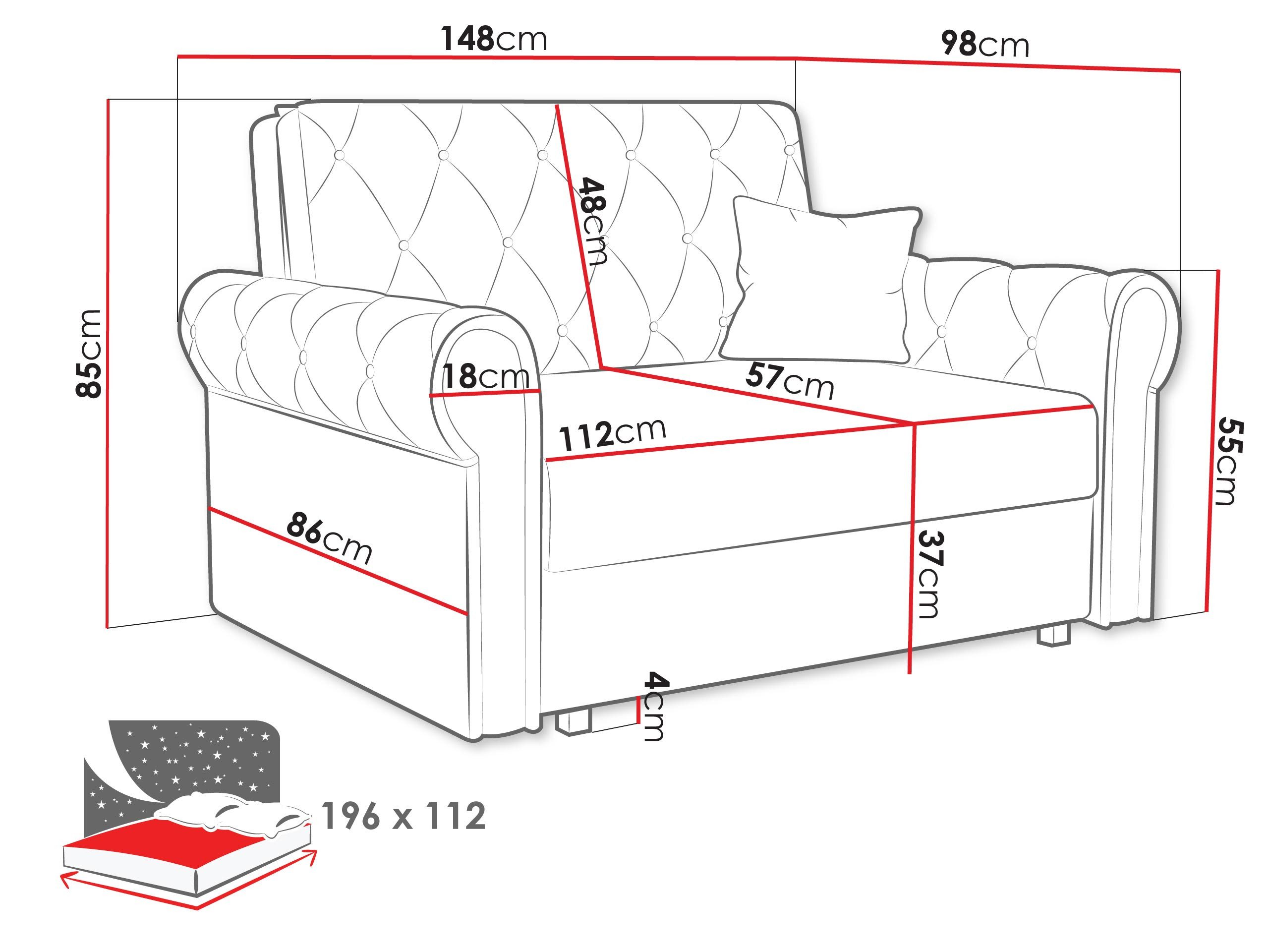 MIRJAN24 Schlafsofa Viva Roma II, mit Bettkasten und Schlaffunktion, inkl. Kissen, Schwarz Metallfüße, Wellenfeder, 2 Sitzer