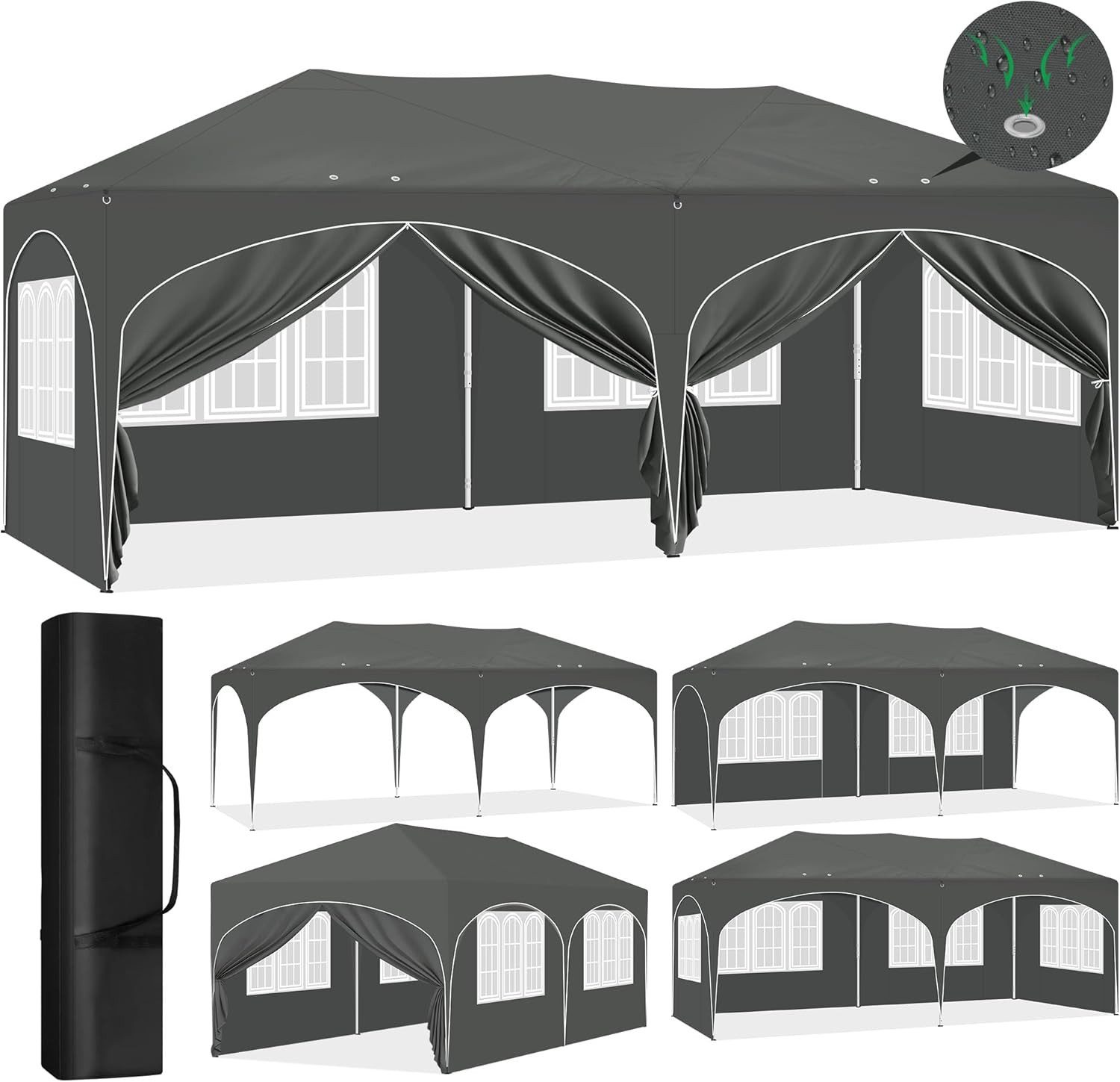 EUGAD Pavillon, mit 6 Seitenteilen, 3x6 m, Pop-Up Faltpavillon, für Camping Strand Garten, mit Tasche
