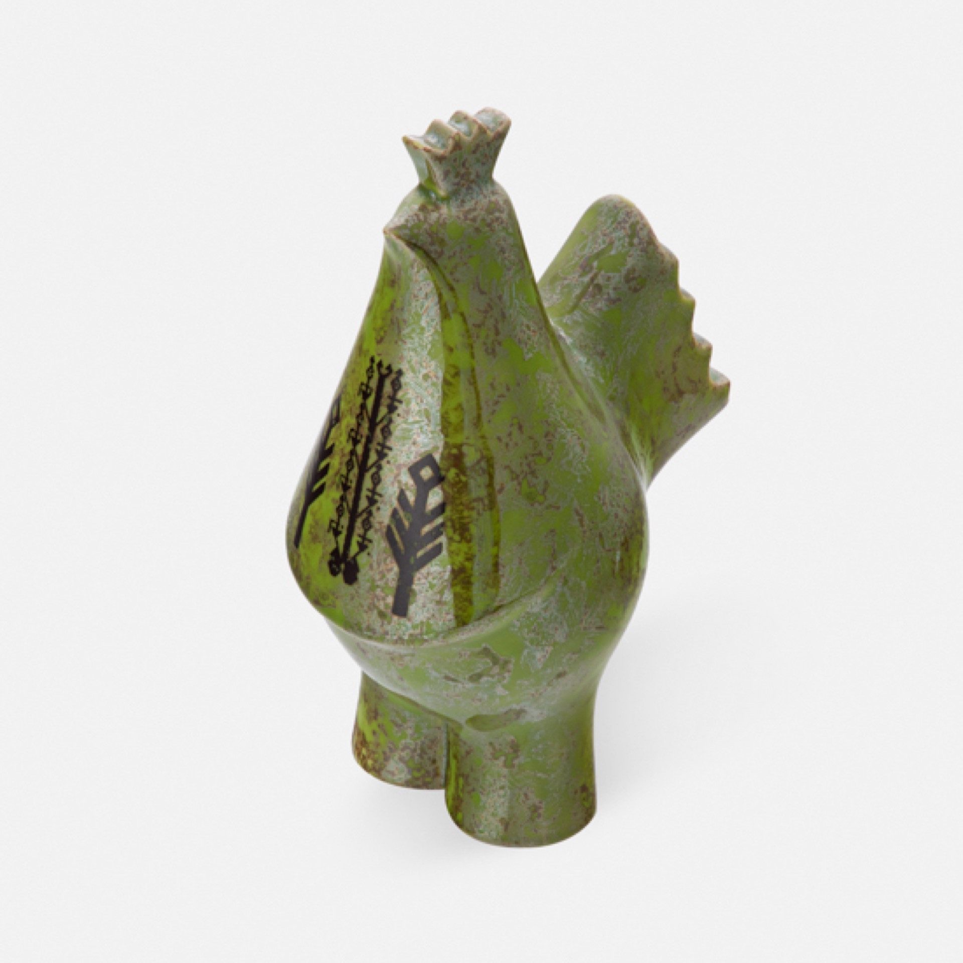 hadys Dekoobjekt Handbemalter Keramik Hahn grün