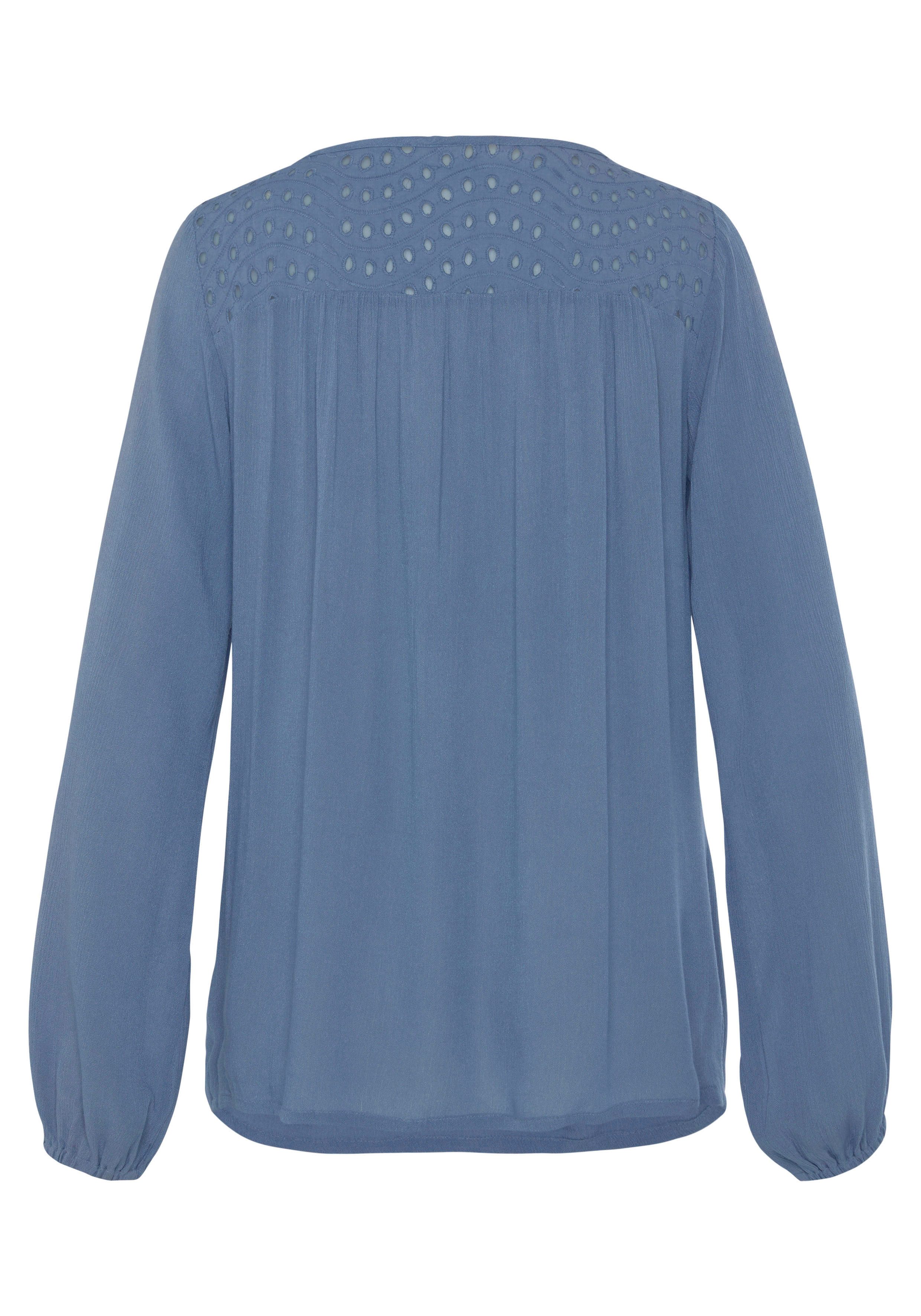 LASCANA Crepebluse mit Lochstickerei, Damenbluse, lockere Passform