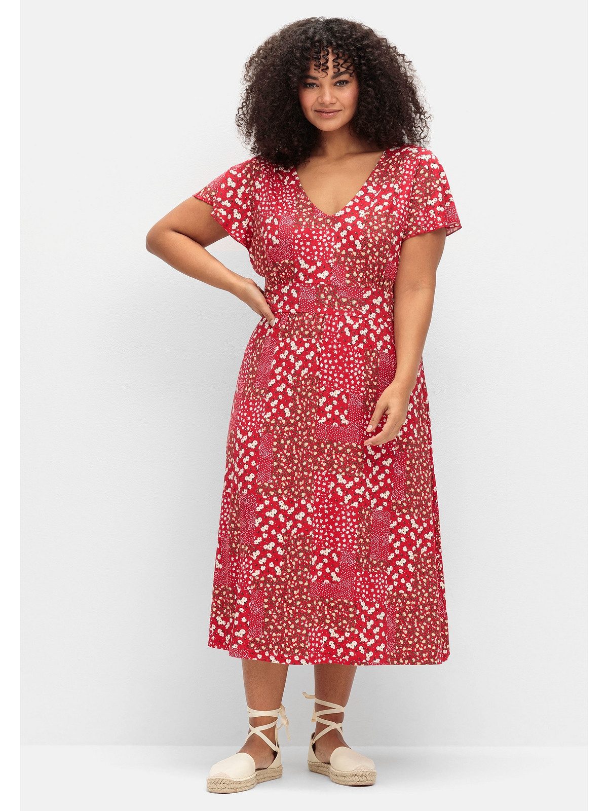 Sheego Jerseykleid Große Größen in Midilänge, mit Blumenprint