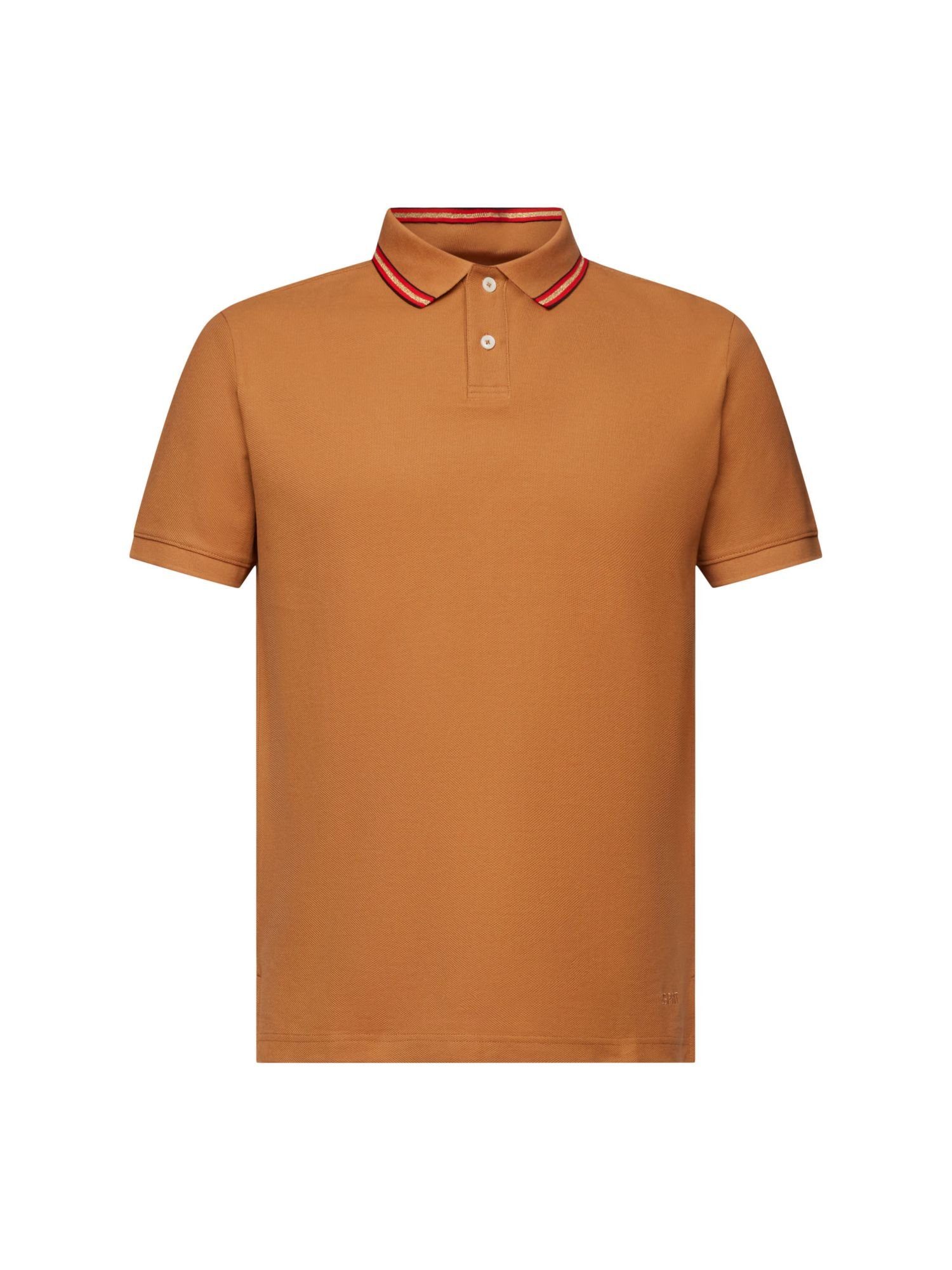 Esprit Poloshirt Piqué-Poloshirt mit Glitzer, 100 % Baumwolle CAMEL