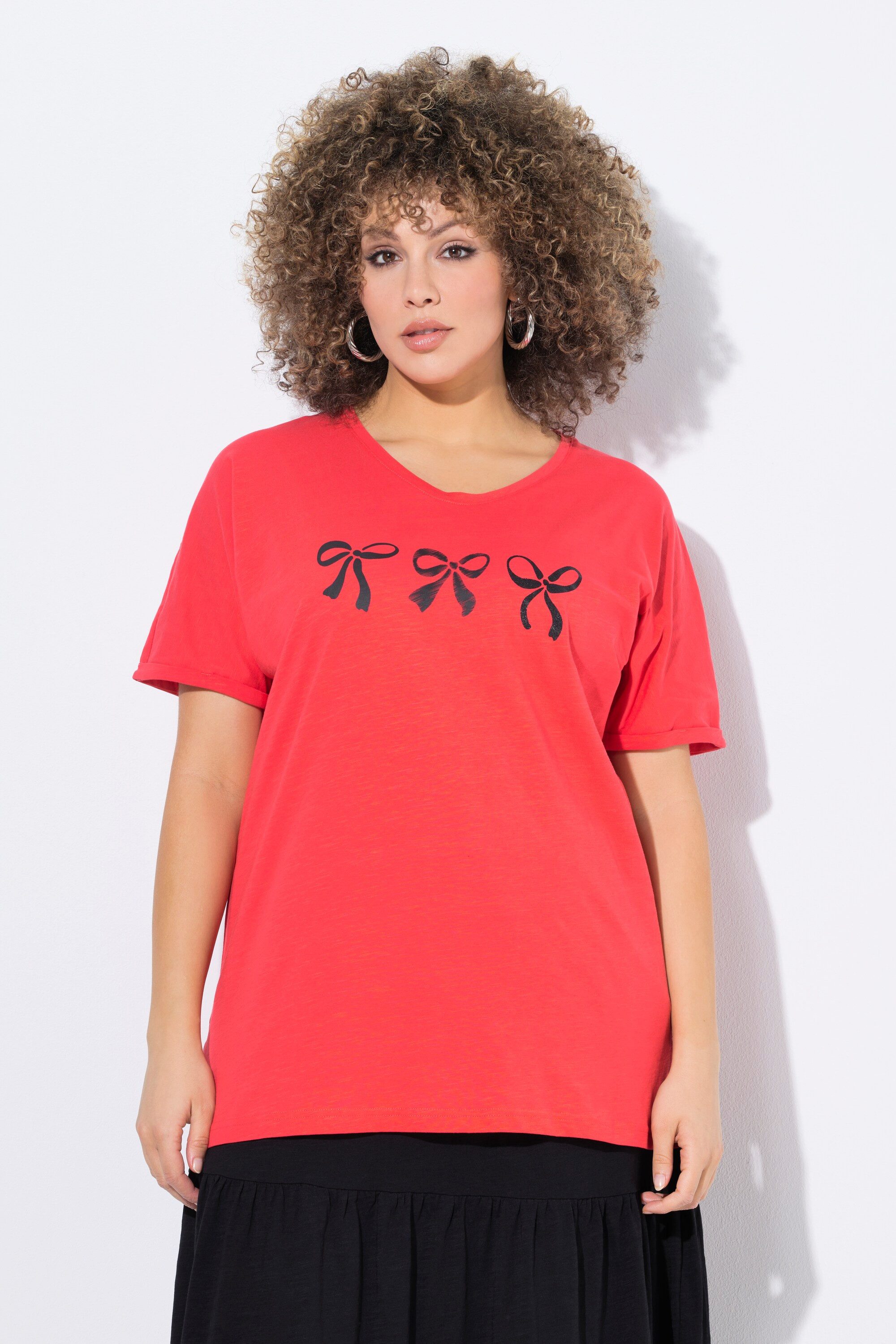 Ulla Popken T-Shirt T-Shirt Schleifen Oversized V-Ausschnitt Halbarm günstig online kaufen