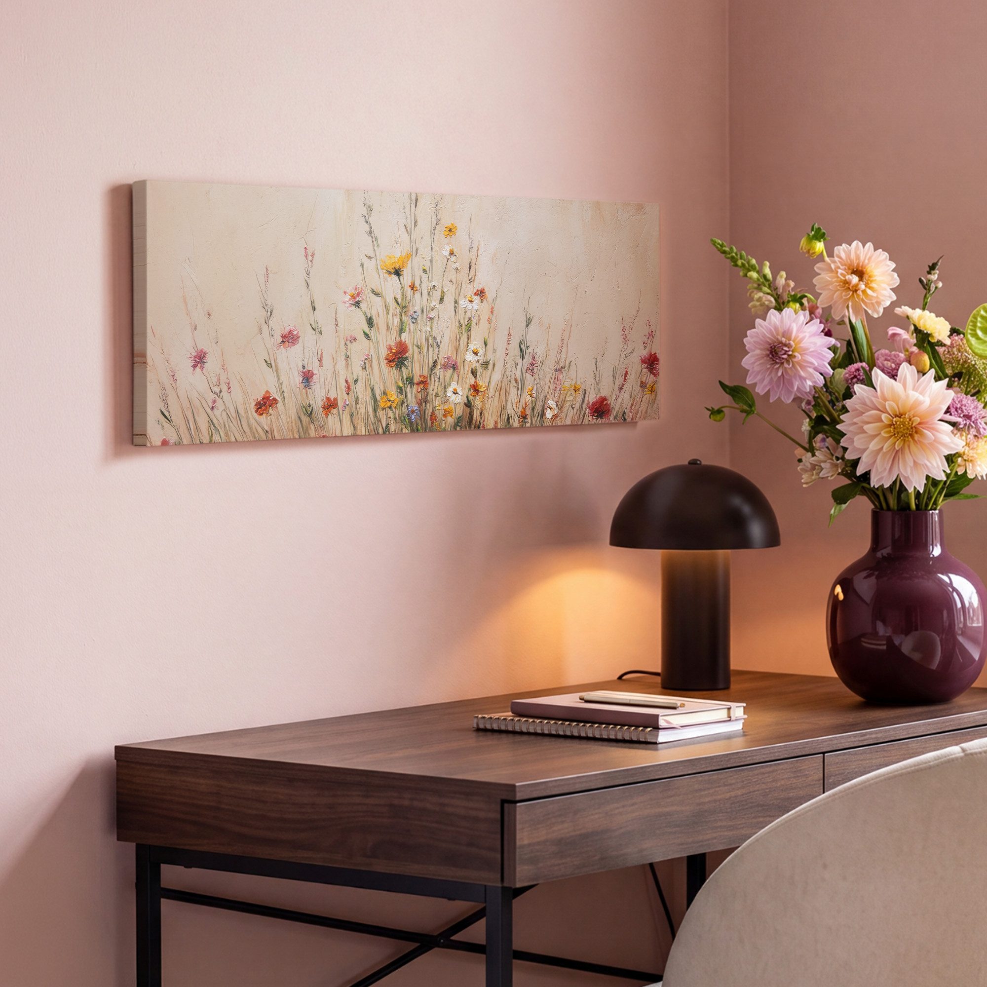 OneMillionCanvasses® Leinwandbild Panorama Wildblumen - Pinselstriche - Ruhig, Fotodruck (1 St), Wandbild, Deko Schlafzimmer Wohnzimmer Flur 60x20 cm – Bild 4 von 5