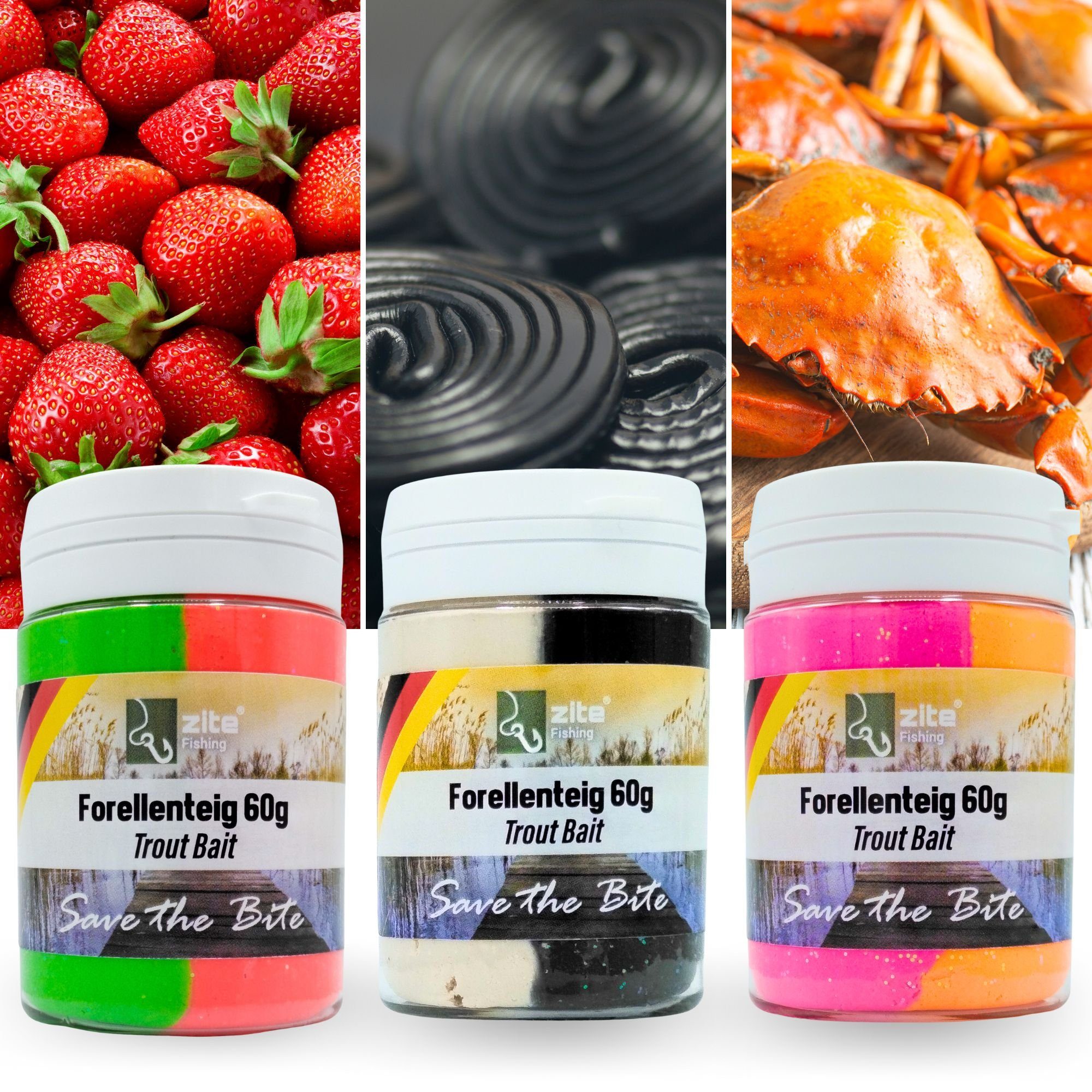 Zite Kunstköder Forellenteig XXL-Set - 12x60g Glitter Trout Bait - 12 Aromen & Farben, UV Aktiv