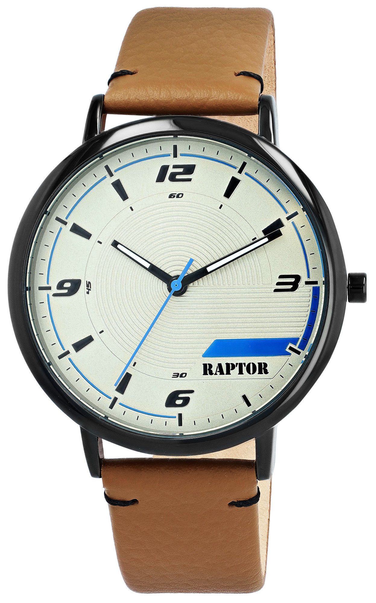 Raptor Quarzuhr Maxim Lederbanduhr 44mm, Echtleder, 5 ATM, modernes Design & 5