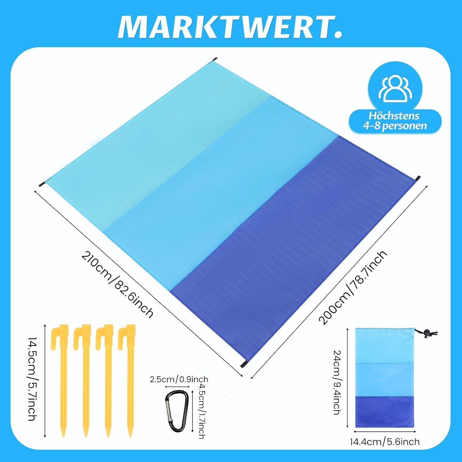 Picknickdecke Stranddecke XXL 210x200cm Wasserdicht Sandfrei Picknickdecke, FELIXLEO