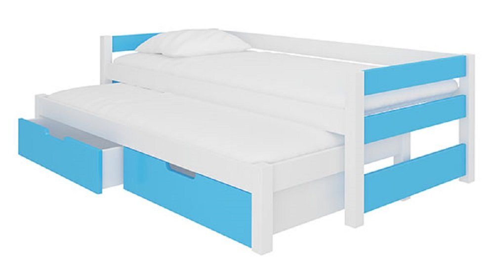 Feldmann-Wohnen Kinderbett FRAGA (mit 2 Absetzungen: Kiefer Schlafgelegenheiten), Farbe / blau wählbar weiß