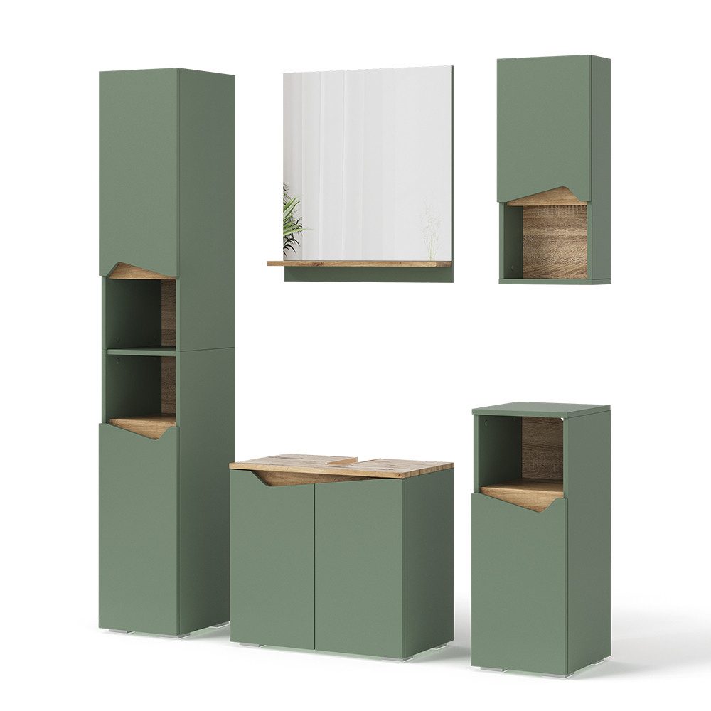 Vicco Badmöbel-Set Marelle, Grün/Artisan, 5 Teile, (5-St., 5er Set)