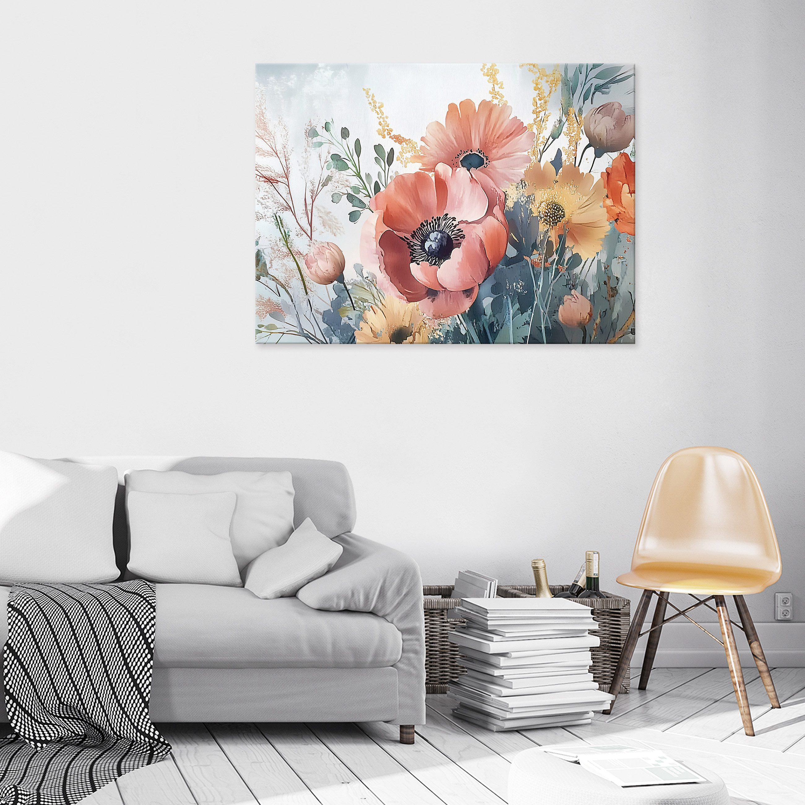 Wallarena Leinwandbild Blumen Aquarell Bunt Leinwand günstig online kaufen