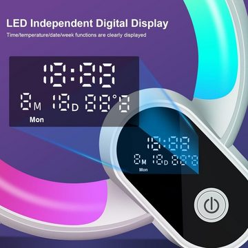 BlingBin LED Nachttischlampe AtmosphäRenlampe Mit Bluetooth Lautsprecher Dimmbare LED Tischlampe, Musik Alarm Clock, LED fest integriert, RGB, Fernbedienung Tasten App Steuerung, Kalender Uhr Temperatur