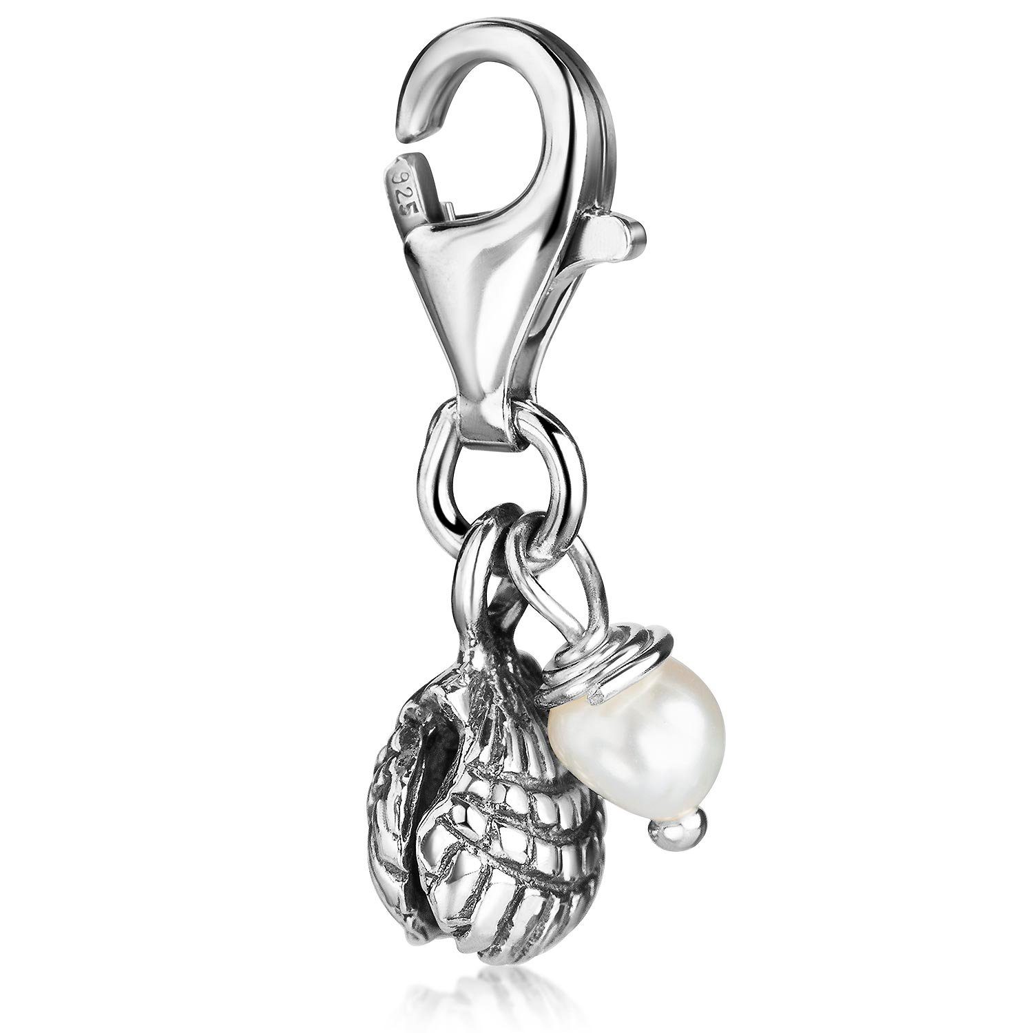 Materia Charm Perle 925 Silber Dangle Anhänger Muschel Perle weiß C11, 925 Sterling Silber, rhodiniert