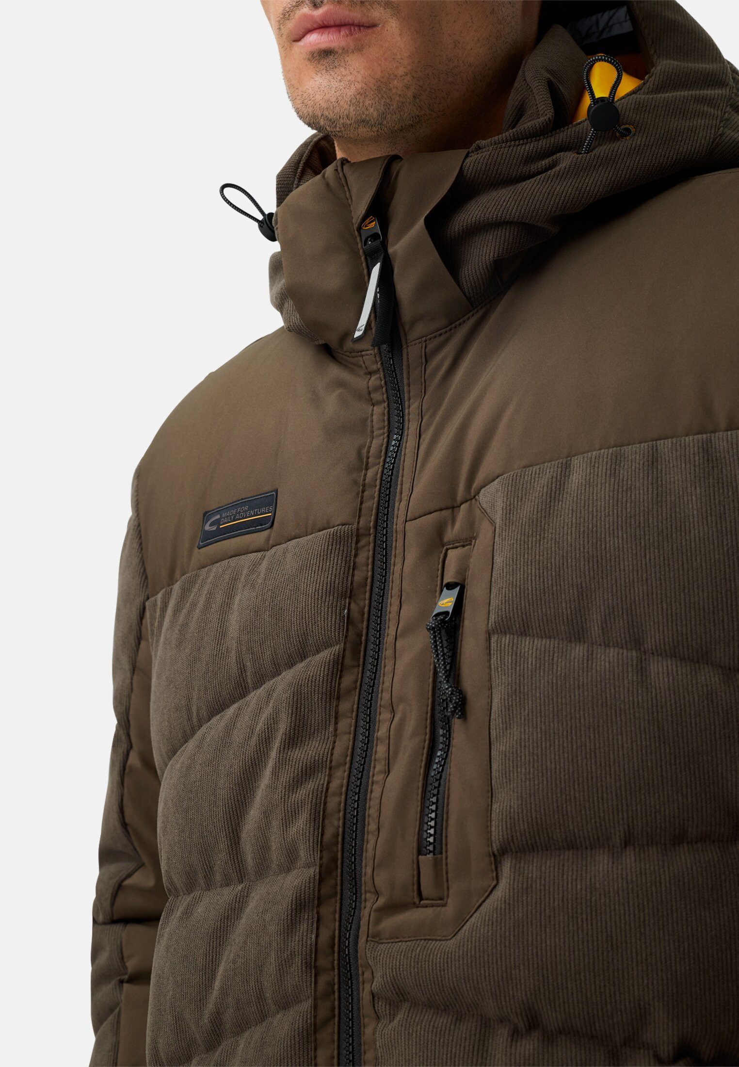 camel active Steppjacke mit abnehmbarer Kapuze Langarm Markenlogo