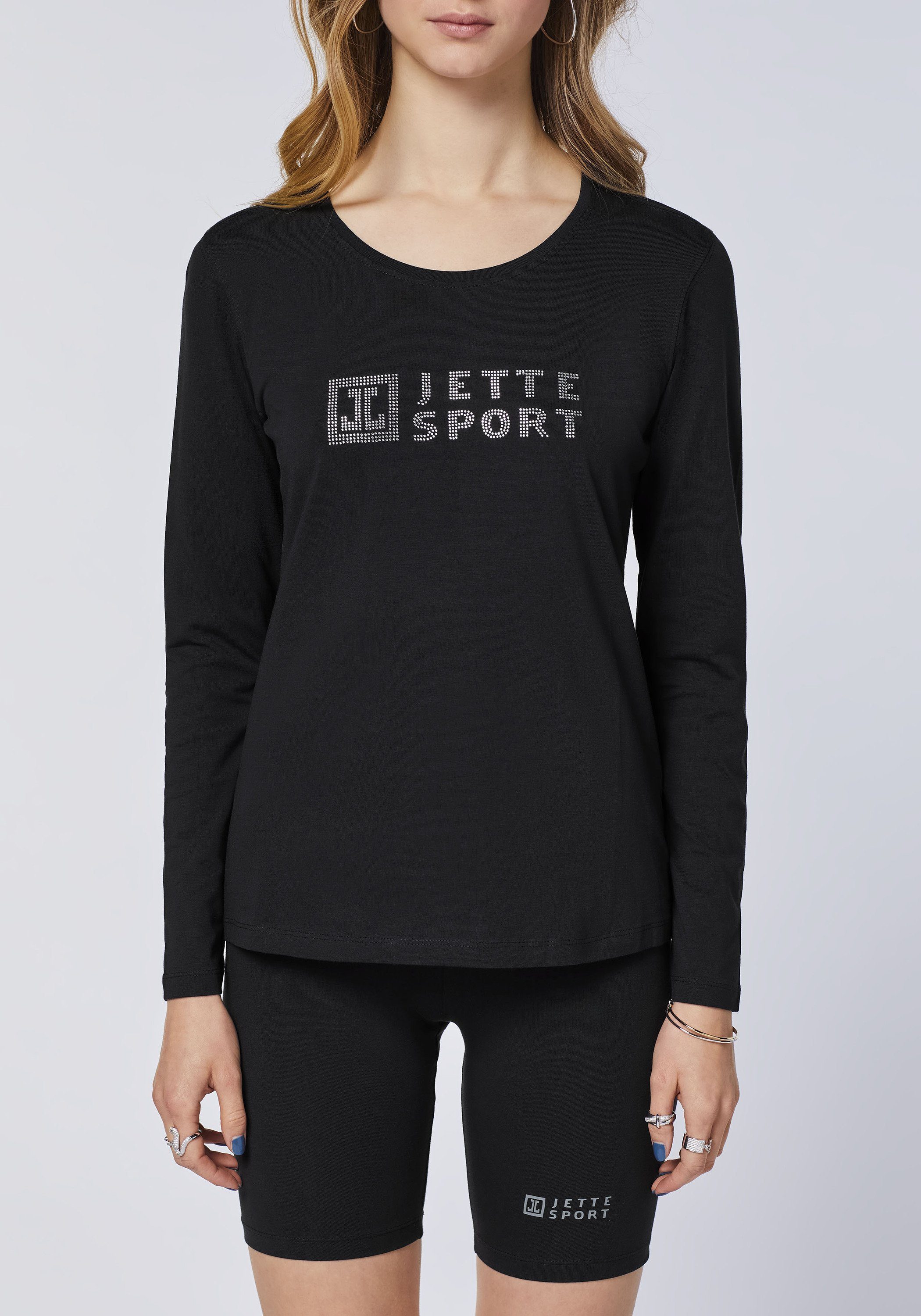 mit JETTE SPORT Baumwollmix Glitzer-Logo elastischem Langarmshirt aus