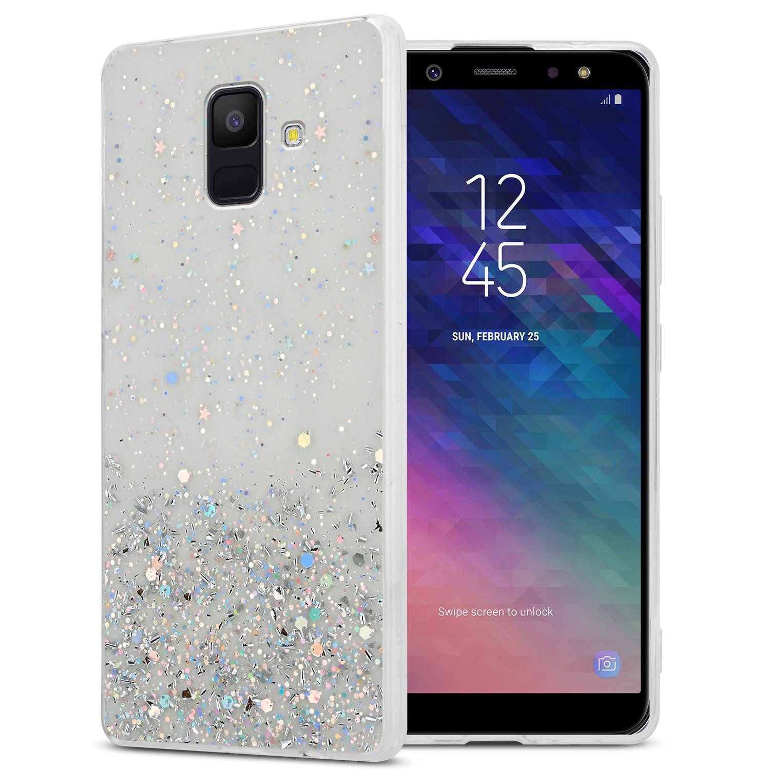 Cadorabo Handyhülle Samsung Galaxy A6 2018 Samsung Galaxy A6 2018, Flexible TPU Silikon Handy Schutzhülle - Hülle - mit Glitzer