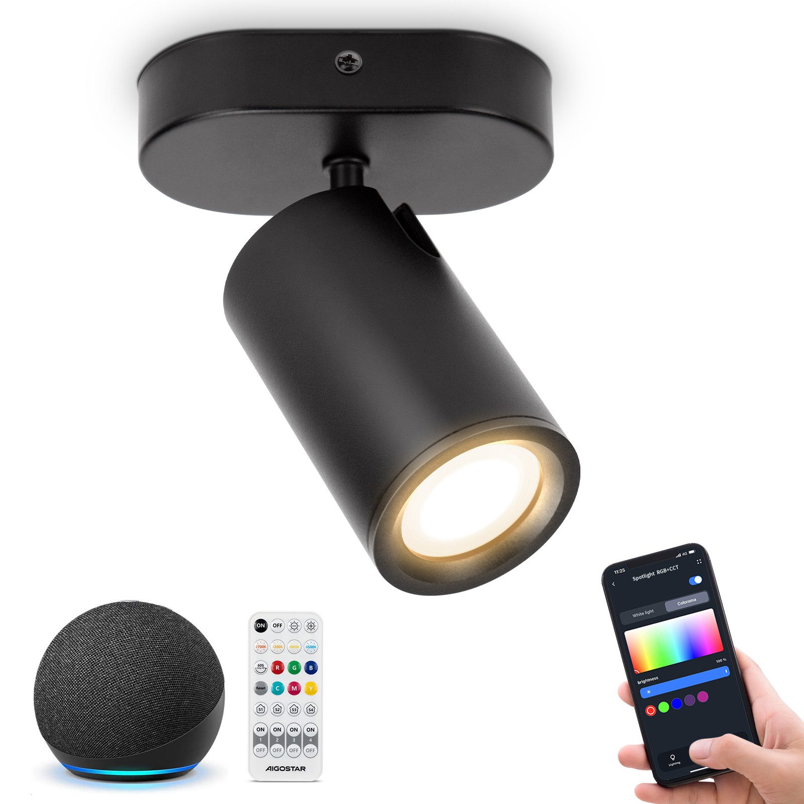 Aigostar LED Deckenleuchte Dimmbar Wandstrahler Kompatibel mit Alexa mit Fernbedienung