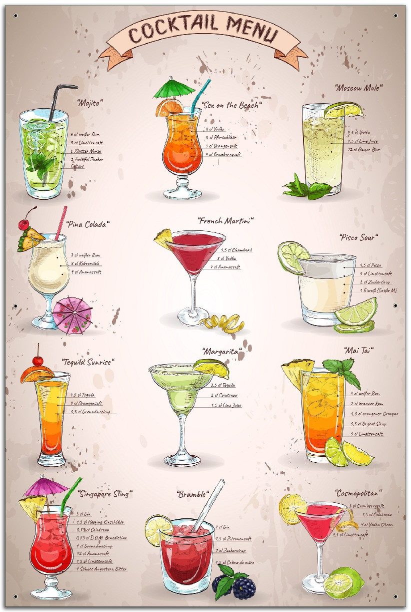 Wallario Sichtschutzzaunmatten Cocktail-Menü
