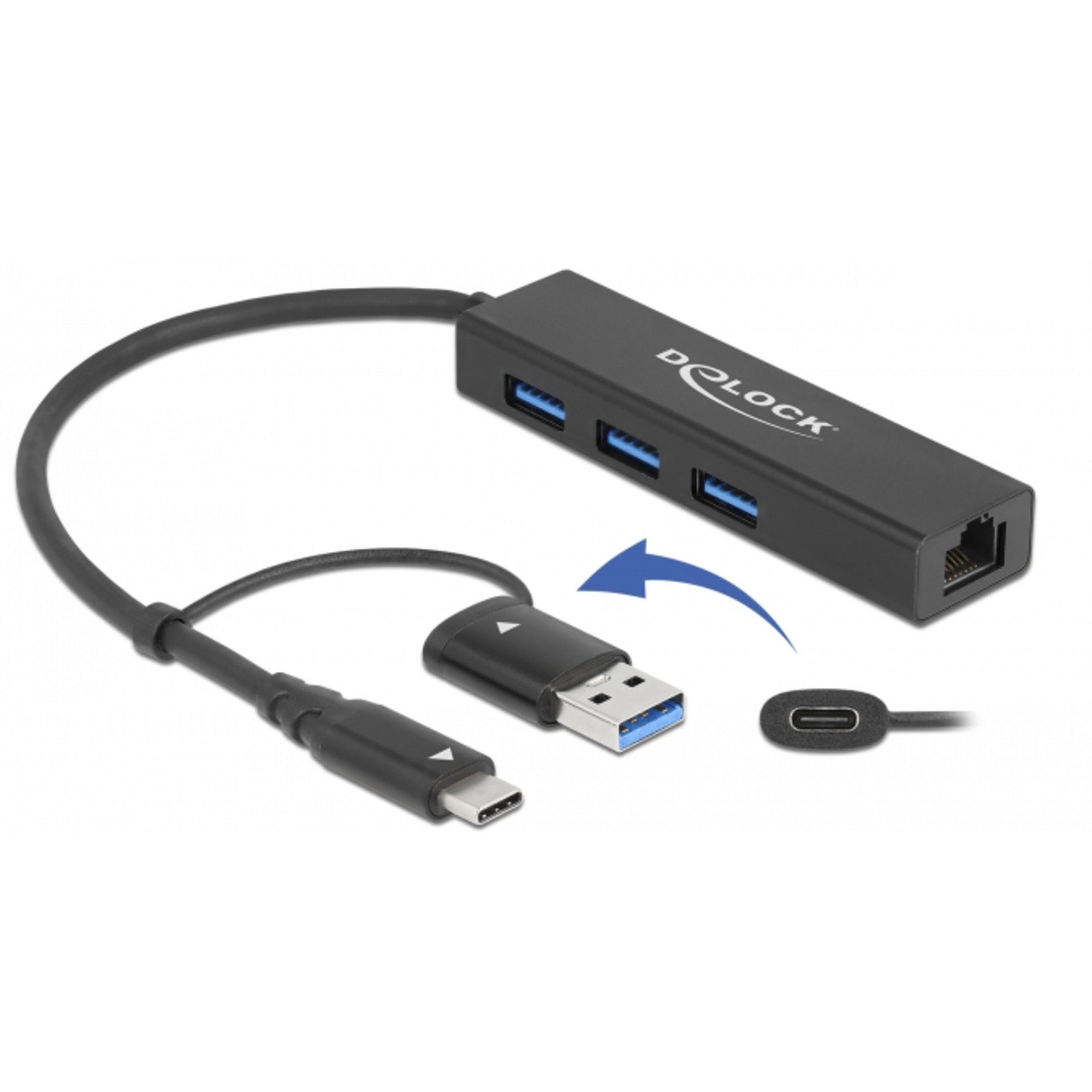 Laptop-Dockingstation DeLOCK USB 3.2 Gen 1 Hub mit 3 Ports und Gigabit