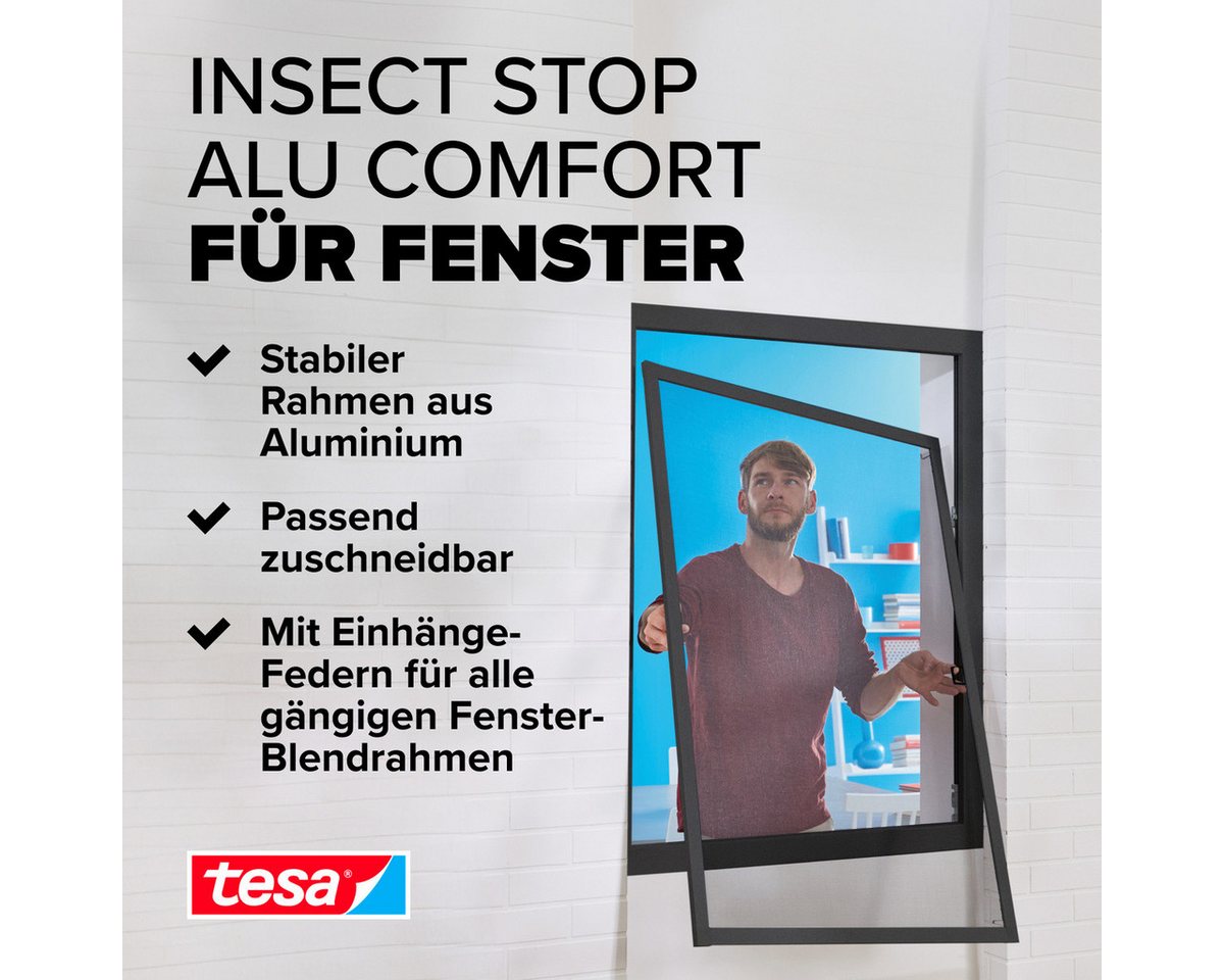 Thumbnail - tesa Insektenschutz-Fensterrahmen Insect Stop ALU Comfort Fliegengitter für Fenster - 1,0 x 1,2 m, (Packung, 1-St., Flie...