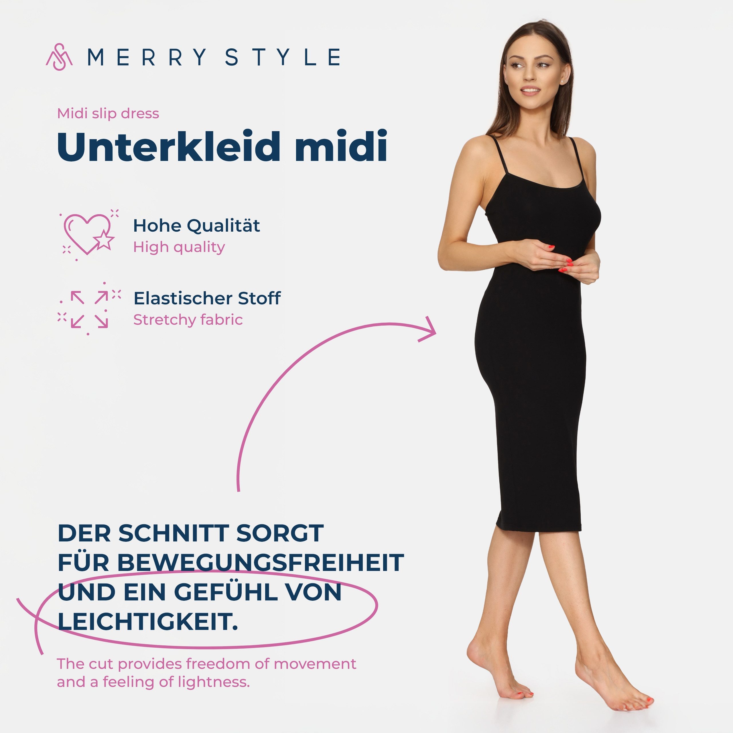 Merry Style Unterkleid Damen Spaghettikleid MS10-402 (1-tlg) aus Viskose