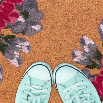 Fußmatte Kokos Fußmatte Blumen, relaxdays, Höhe: 20 mm