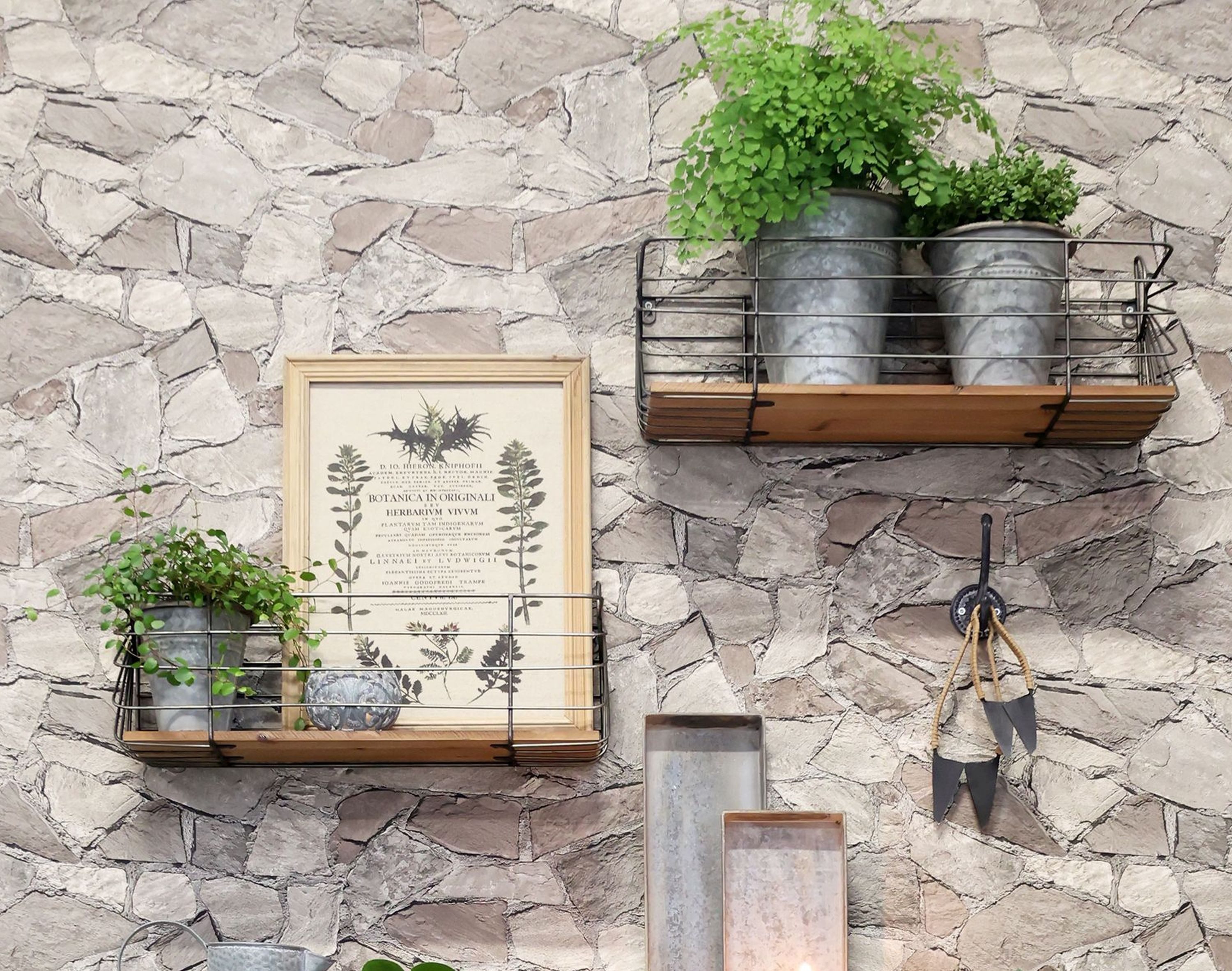 Chic Antique Wandregal Chic Antique - 2x Wandregal Regalbrett Wandkorb Holz Metall Natur