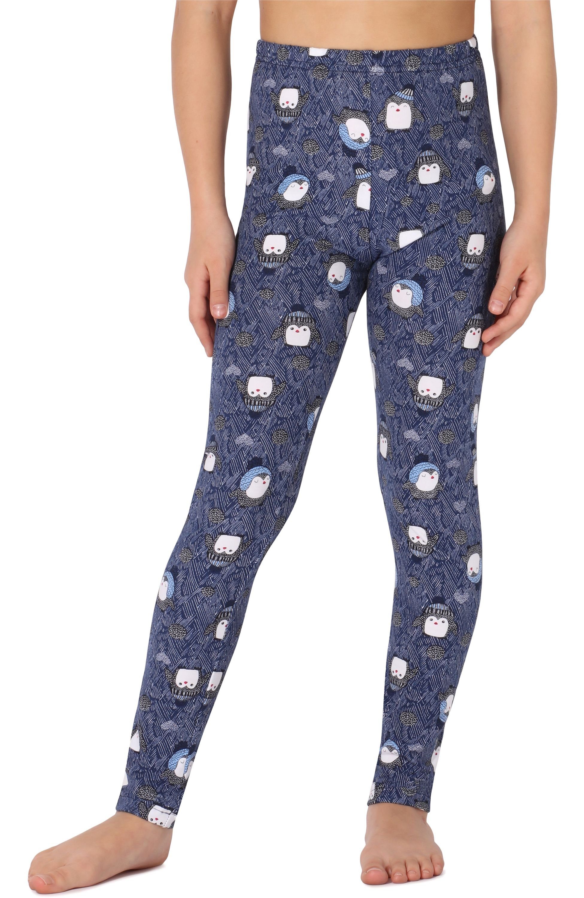 Leggings Mädchen Baumwolle Style elastischer Bund Marineblau/Pinguine (1-tlg) Lange Merry aus Leggings MS10-337