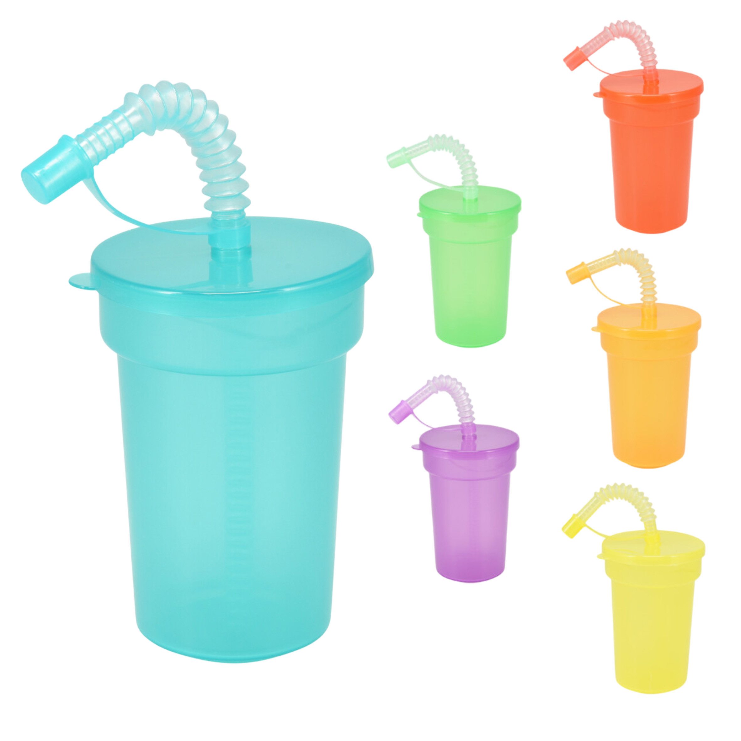 Spetebo Mehrwegbecher Kunststoff Kinder Trinkbecher bunt - 6er Set, Kunststoff, (Anzahl, 1-tlg., Stück), Strohhalm mit Verschlusskappe
