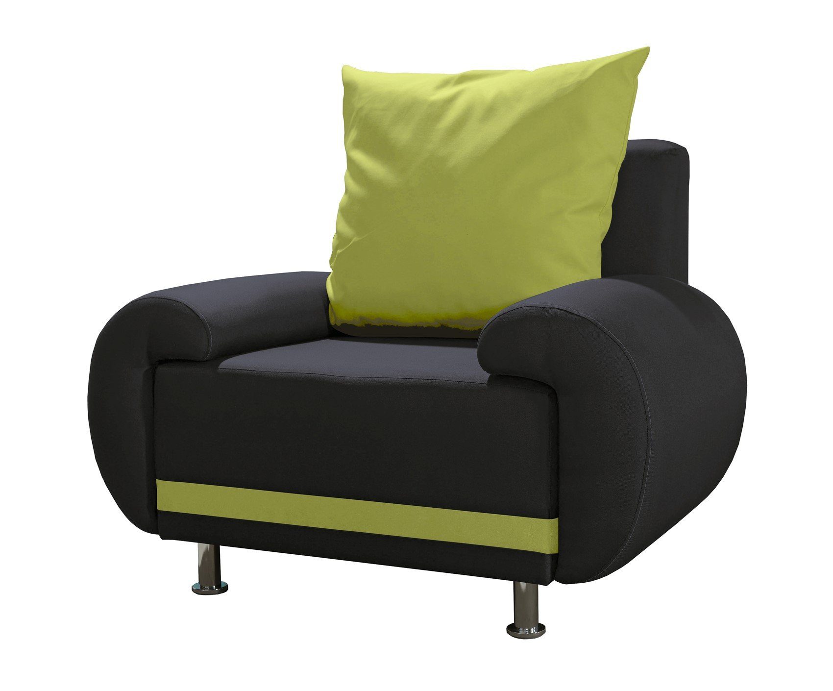 Fun Möbel Sessel Clubsessel MIKA (inkl. 1 Rückenkissen, auch als 3er Sofa oder 3-1-1-Set erhältlich) Anthrazit-Limette